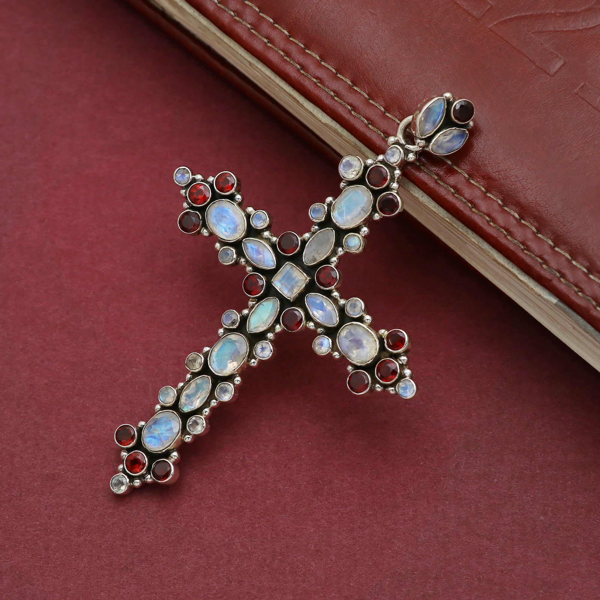 Designer Multi Stone Cross Pendant