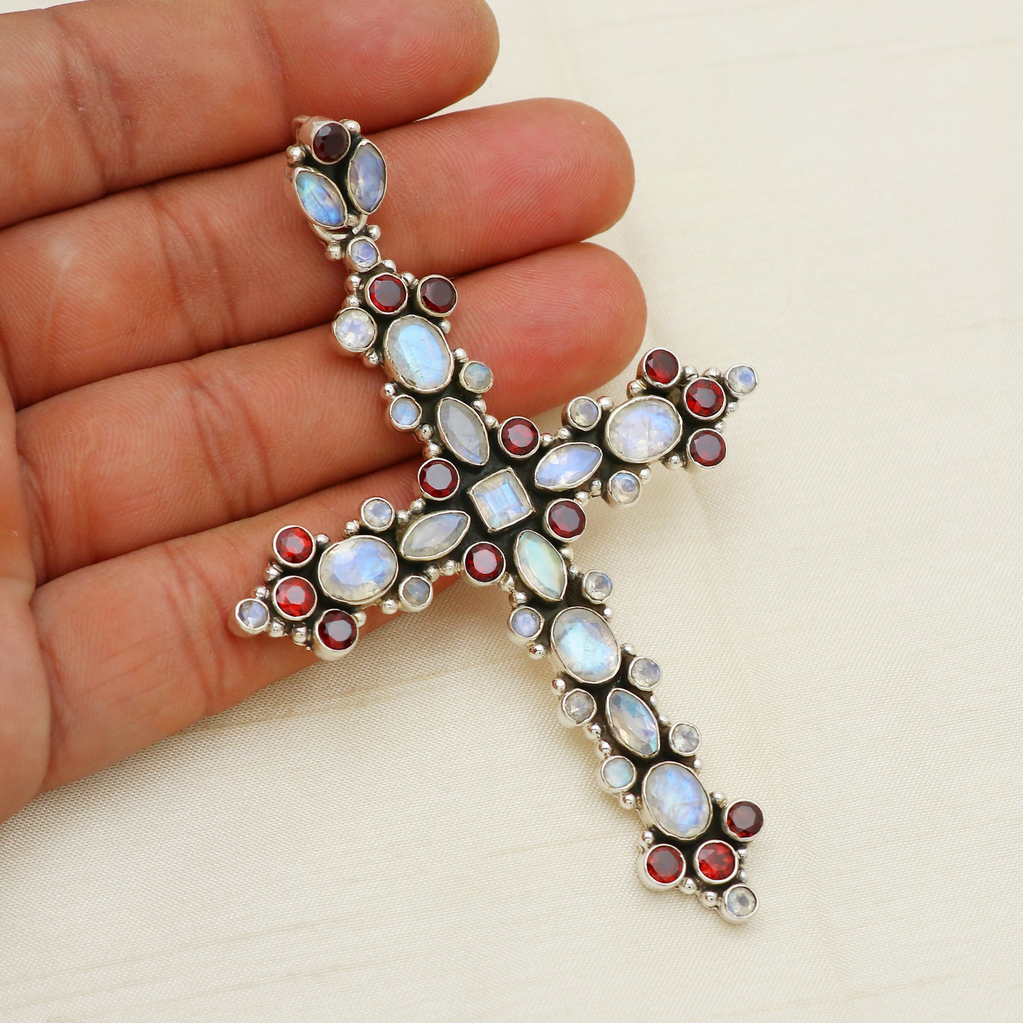 Designer Multi Stone Cross Pendant