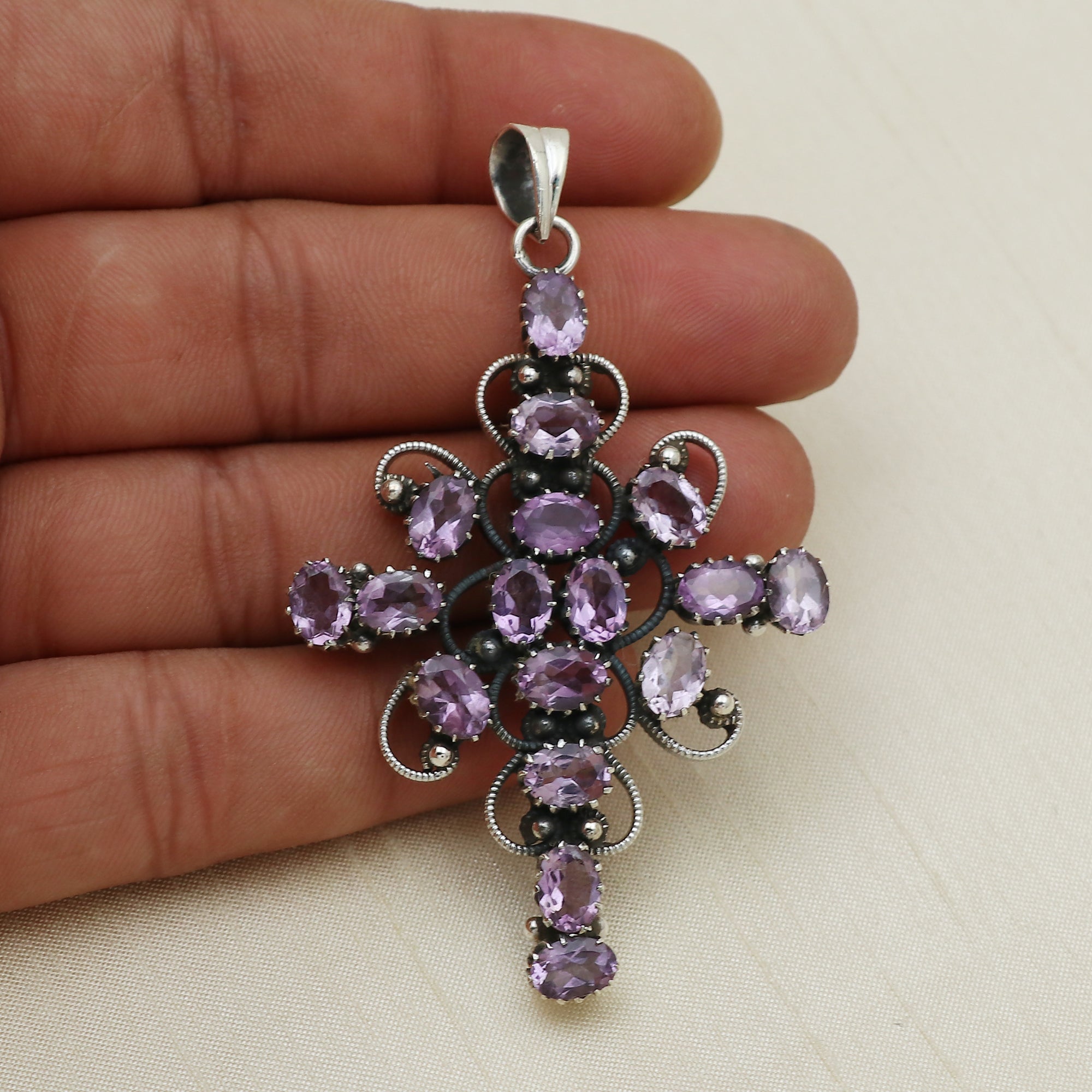 Designer Amethyst Stone Cross Pendant
