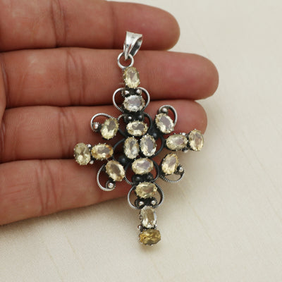 Designer Citrine Stone Cross Pendant
