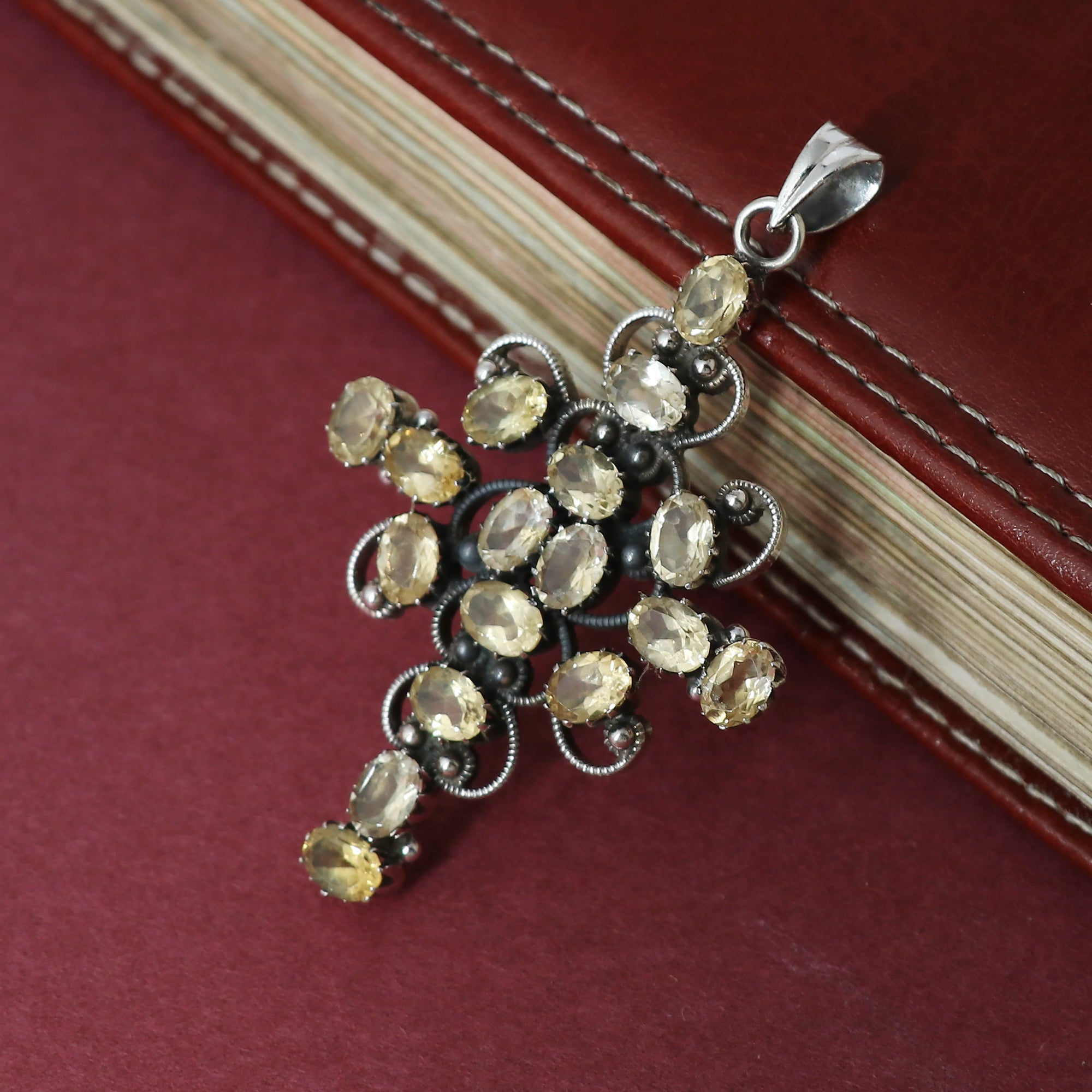 Designer Citrine Stone Cross Pendant
