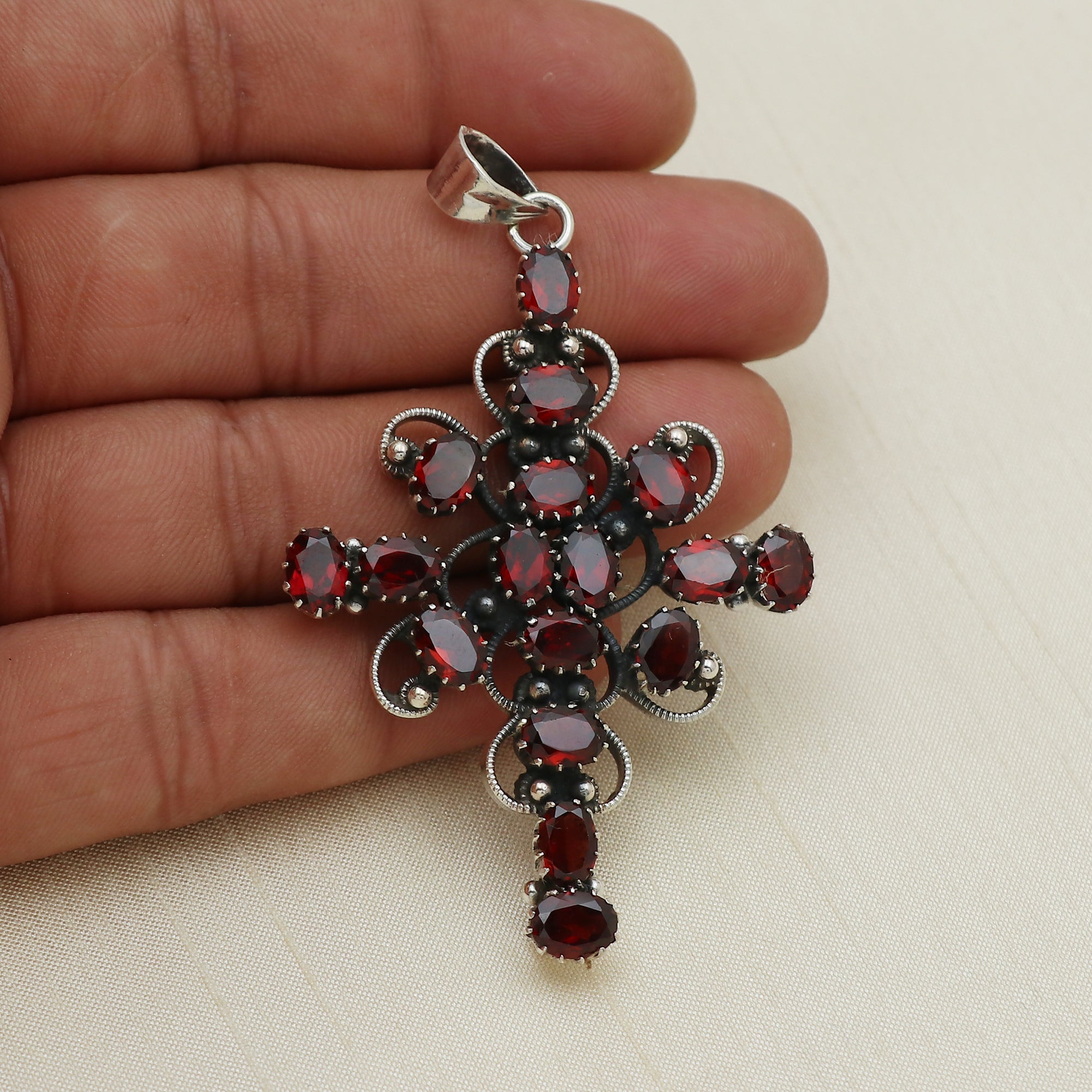 Designer Garnet Stone Cross Pendant