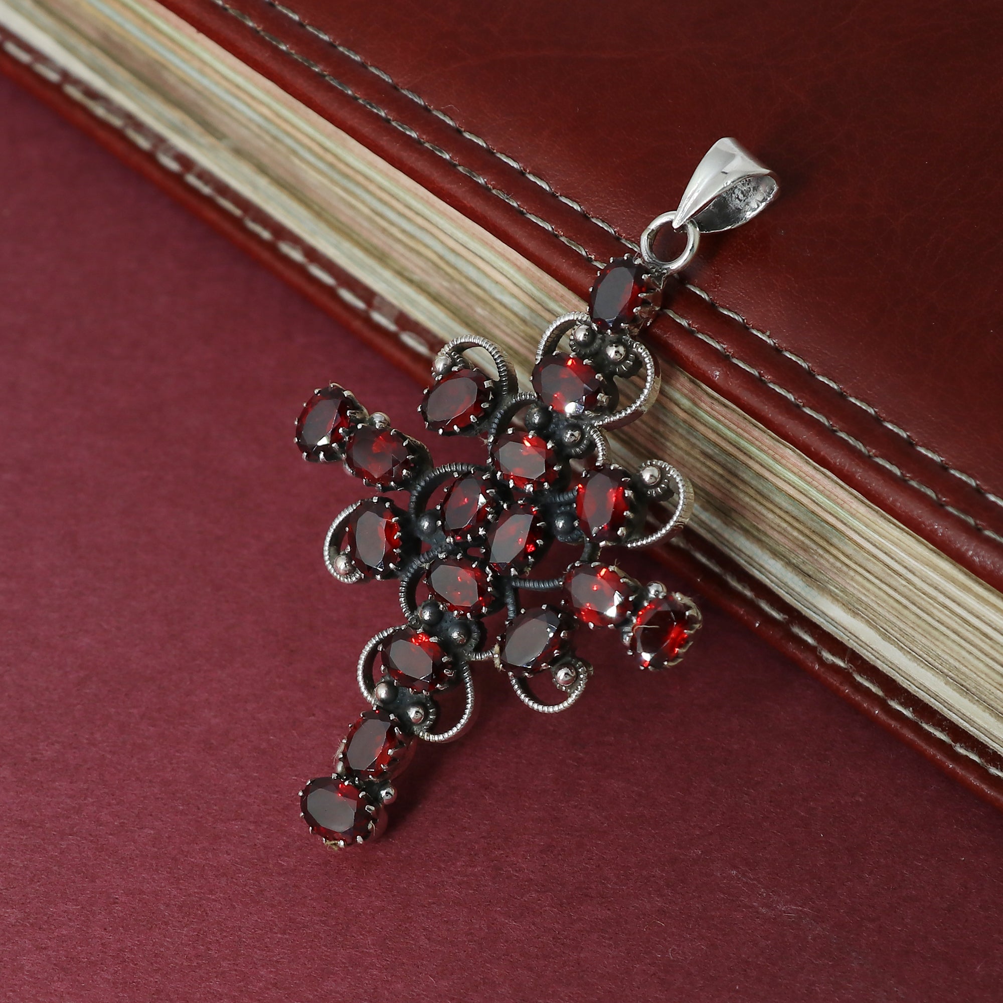 Designer Garnet Stone Cross Pendant