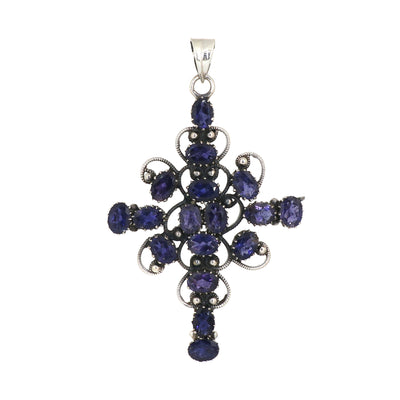 Designer Iolite Stone Cross Pendant
