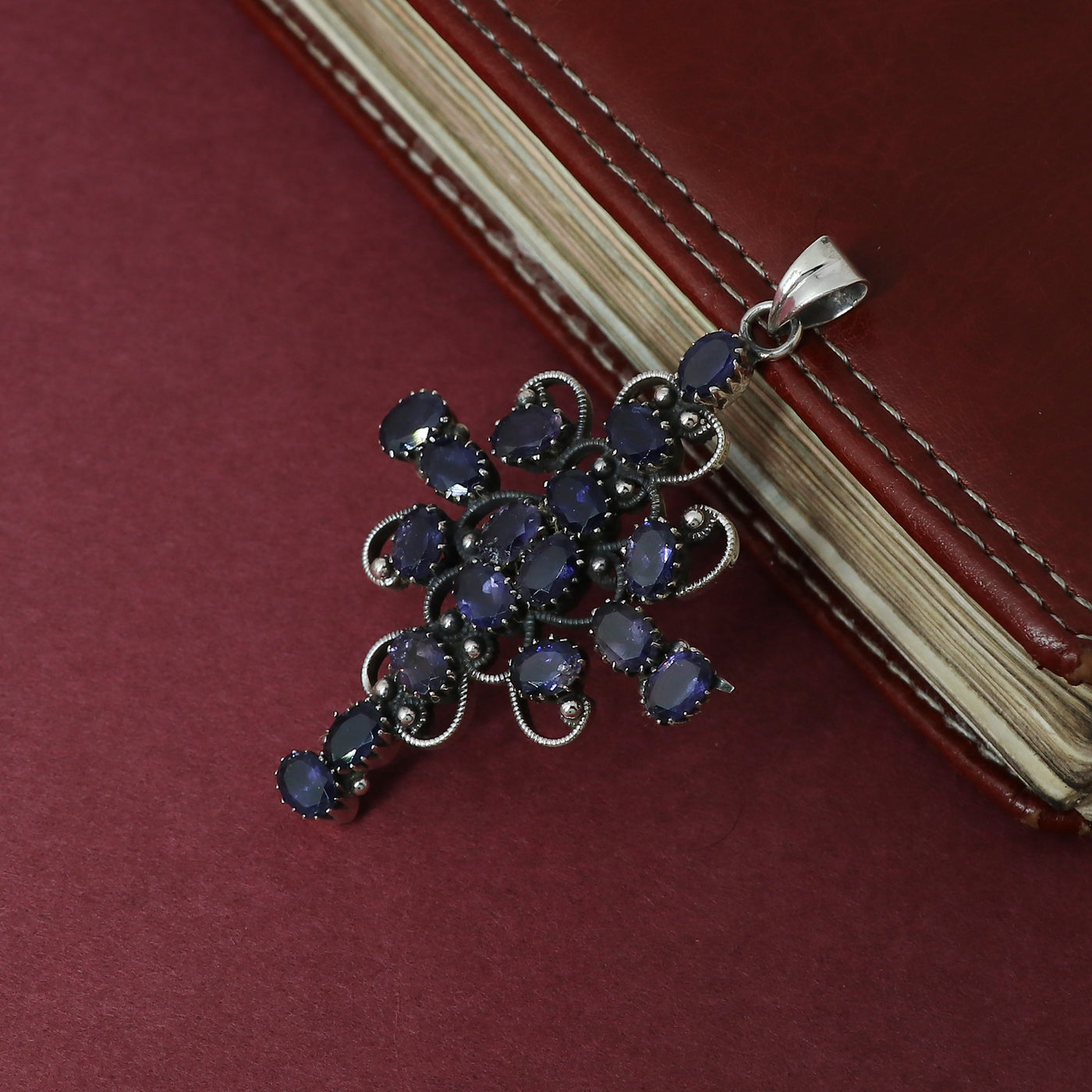 Designer Iolite Stone Cross Pendant