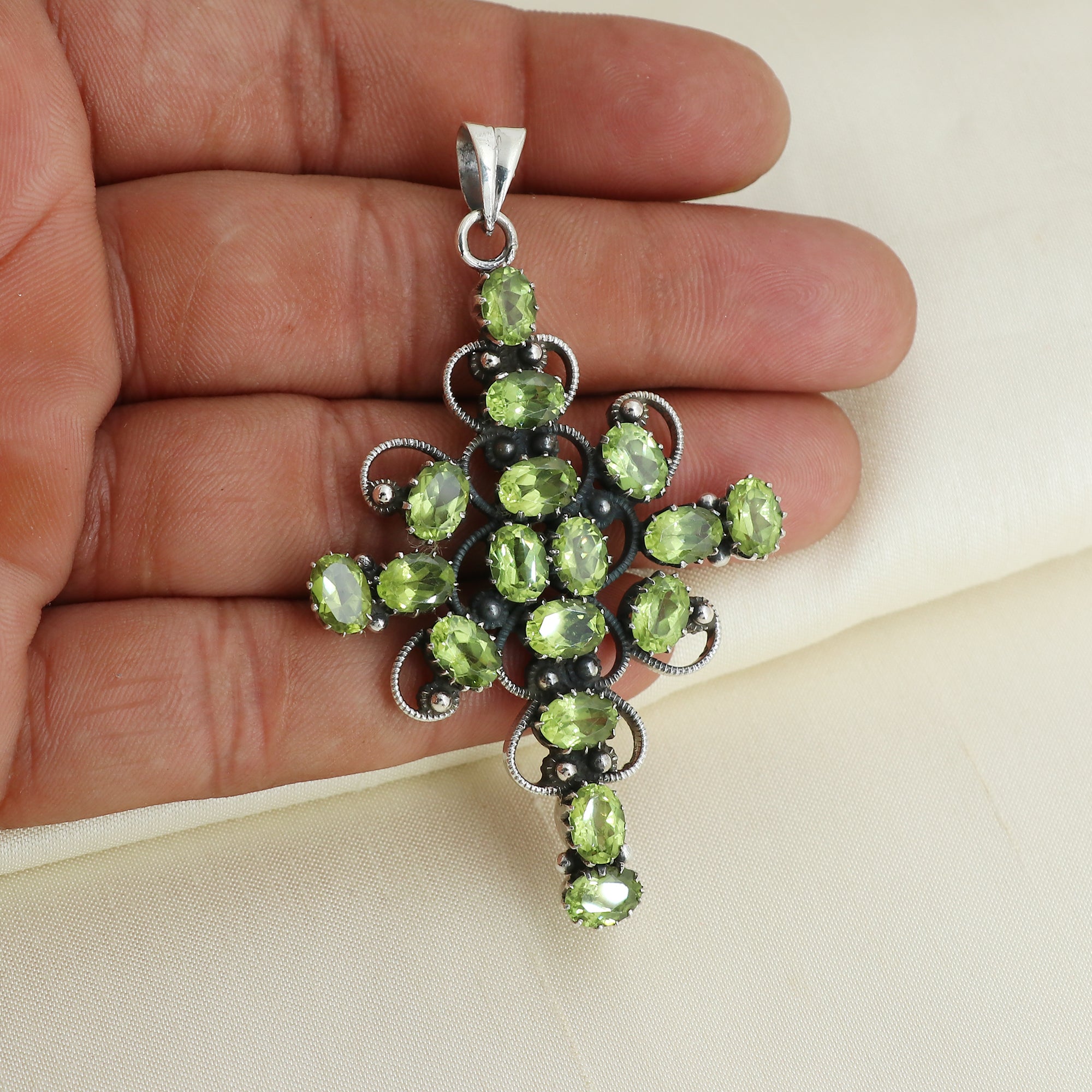 Designer Peridot Stone Cross Pendant