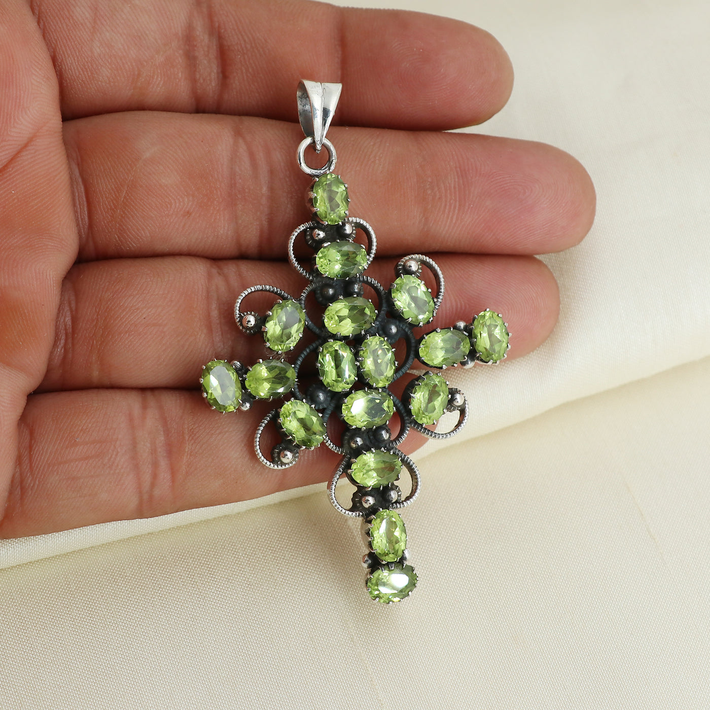 Designer Peridot Stone Cross Pendant