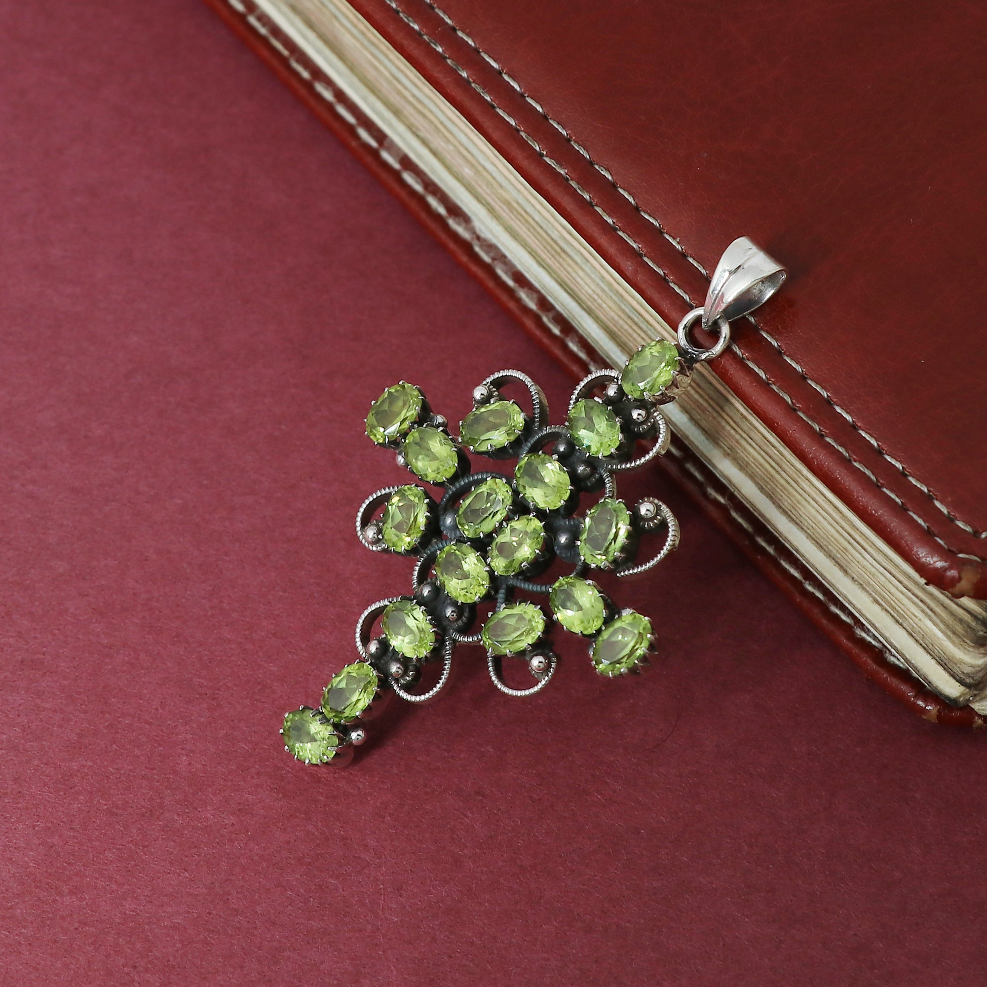 Designer Peridot Stone Cross Pendant