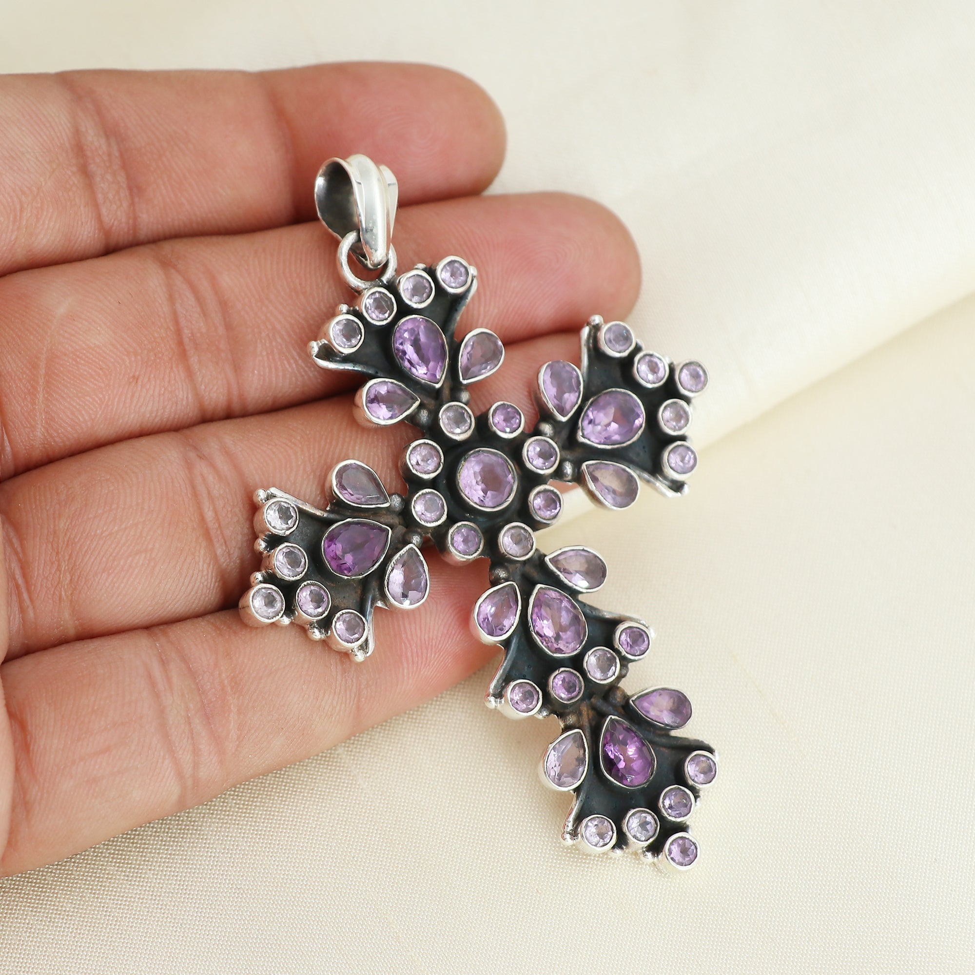 Designer Amethyst Stone Cross Pendant