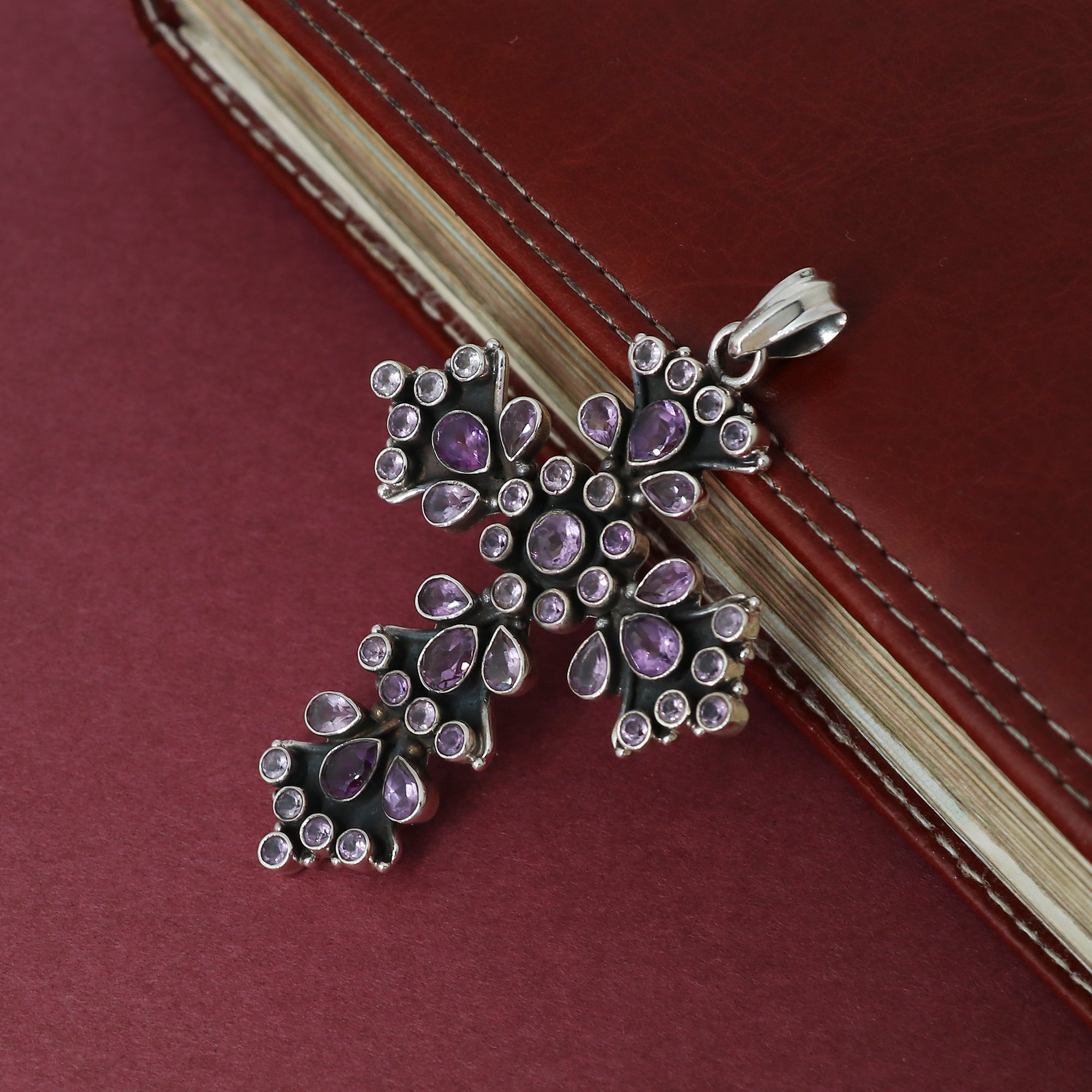 Designer Amethyst Stone Cross Pendant