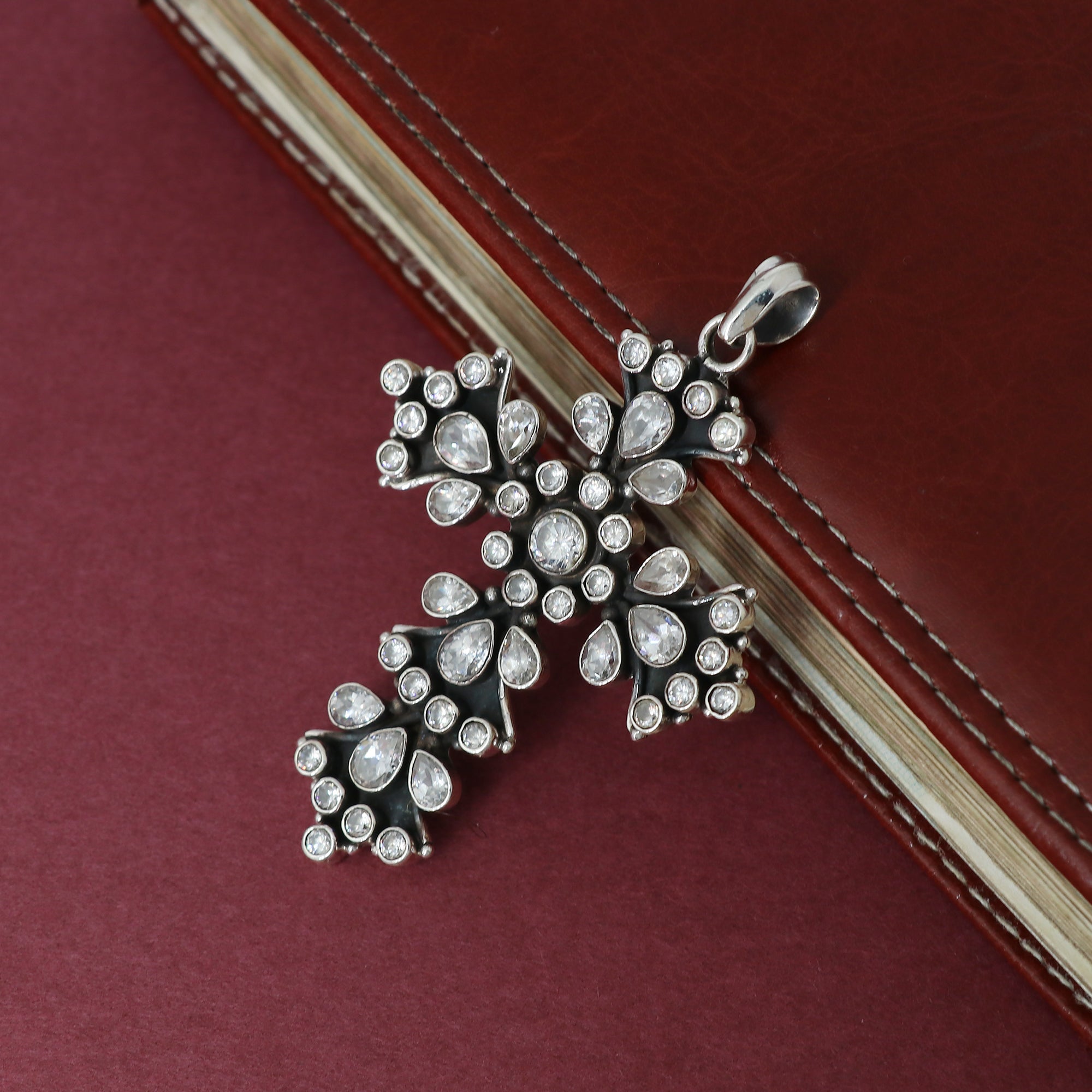 Designer Cubic Zirconia Stone Cross Pendant