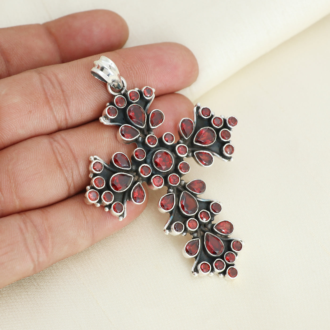 Designer Garnet Stone Cross Pendant