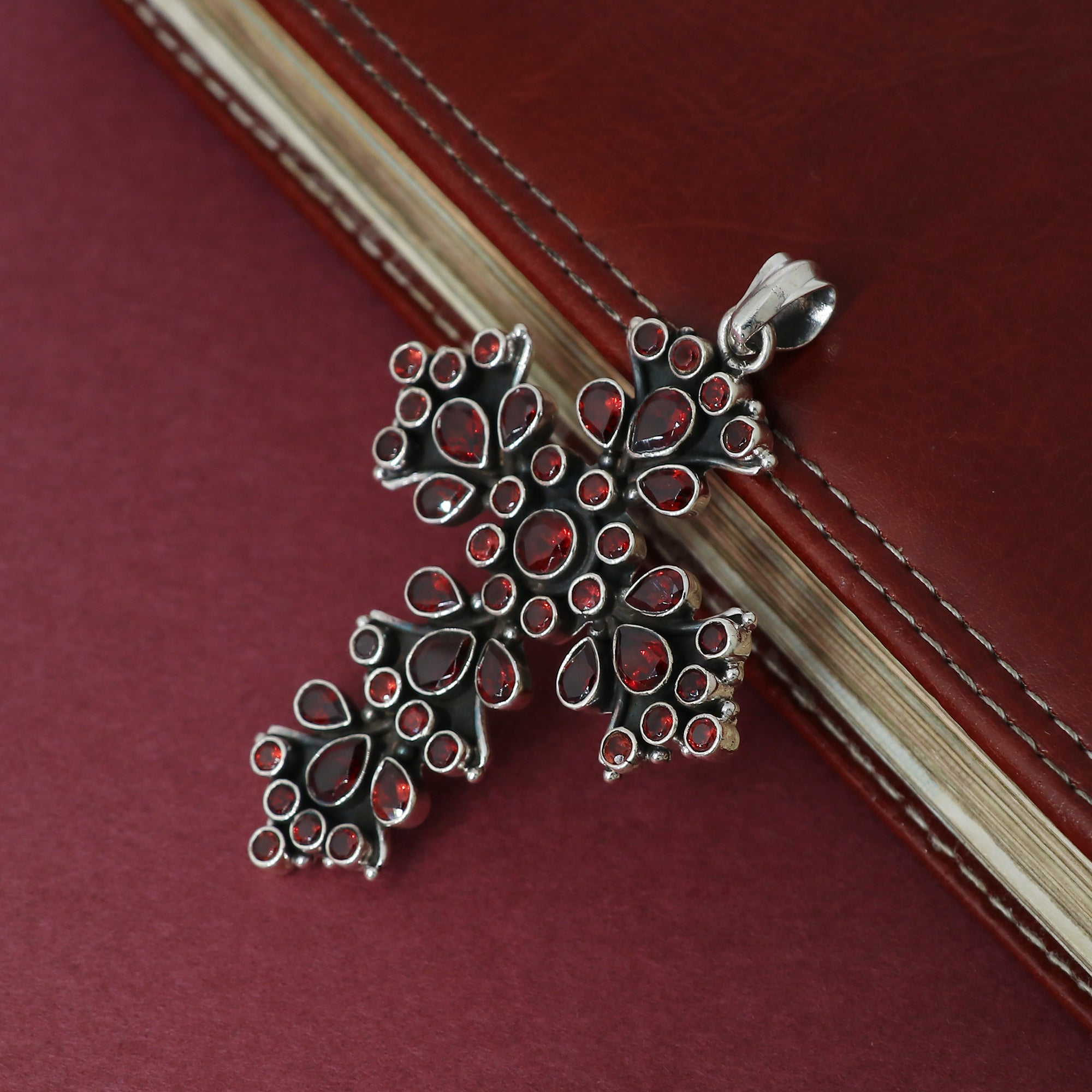 Designer Garnet Stone Cross Pendant