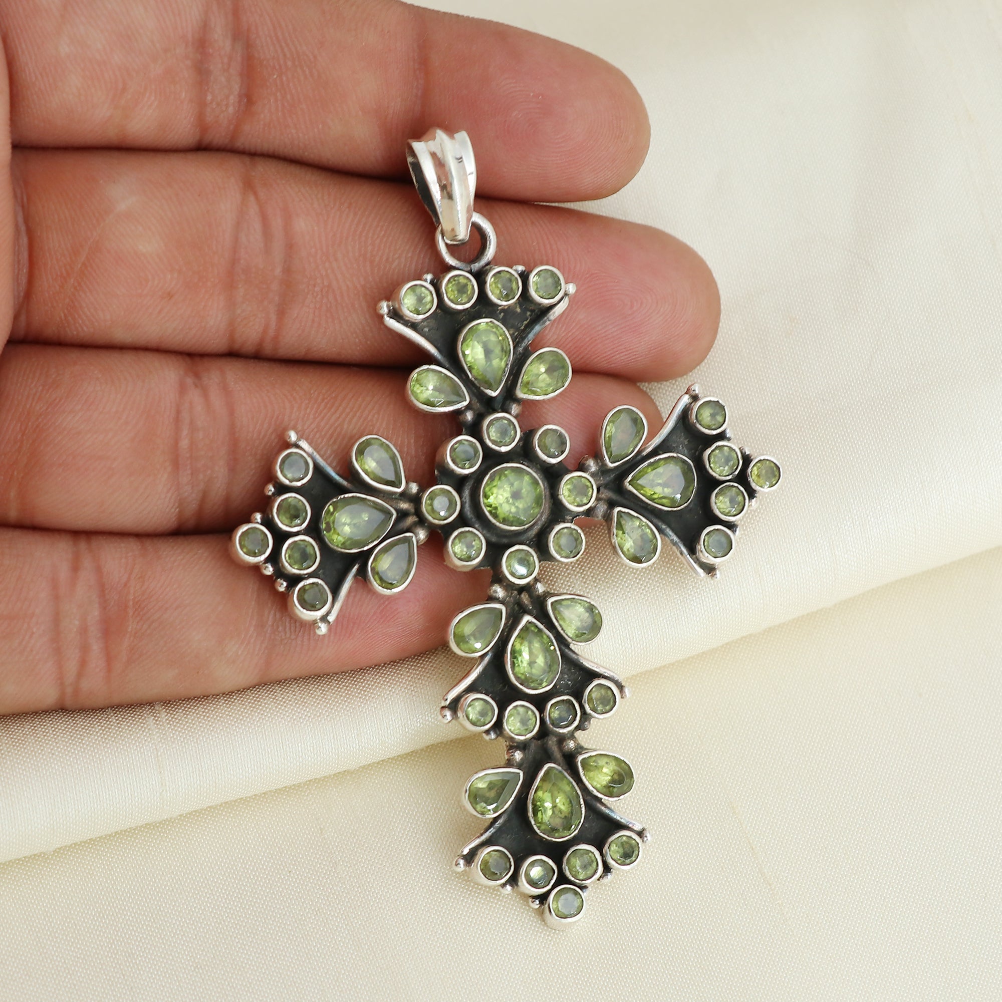 Designer Peridot Stone Cross Pendant