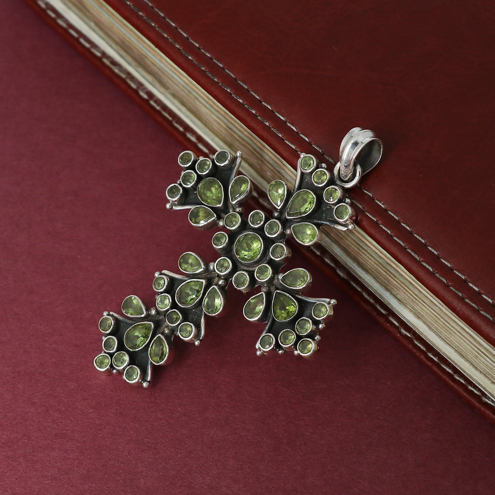 Designer Peridot Stone Cross Pendant