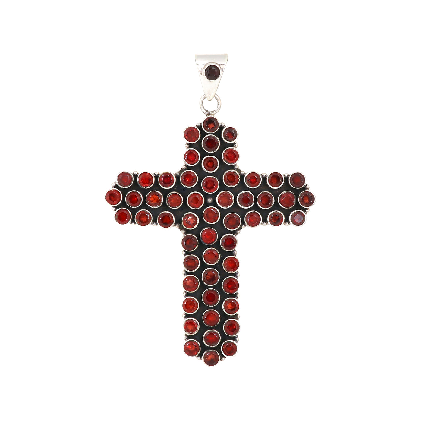Sterling 925 Silver Garnet Stone Cross Pendant