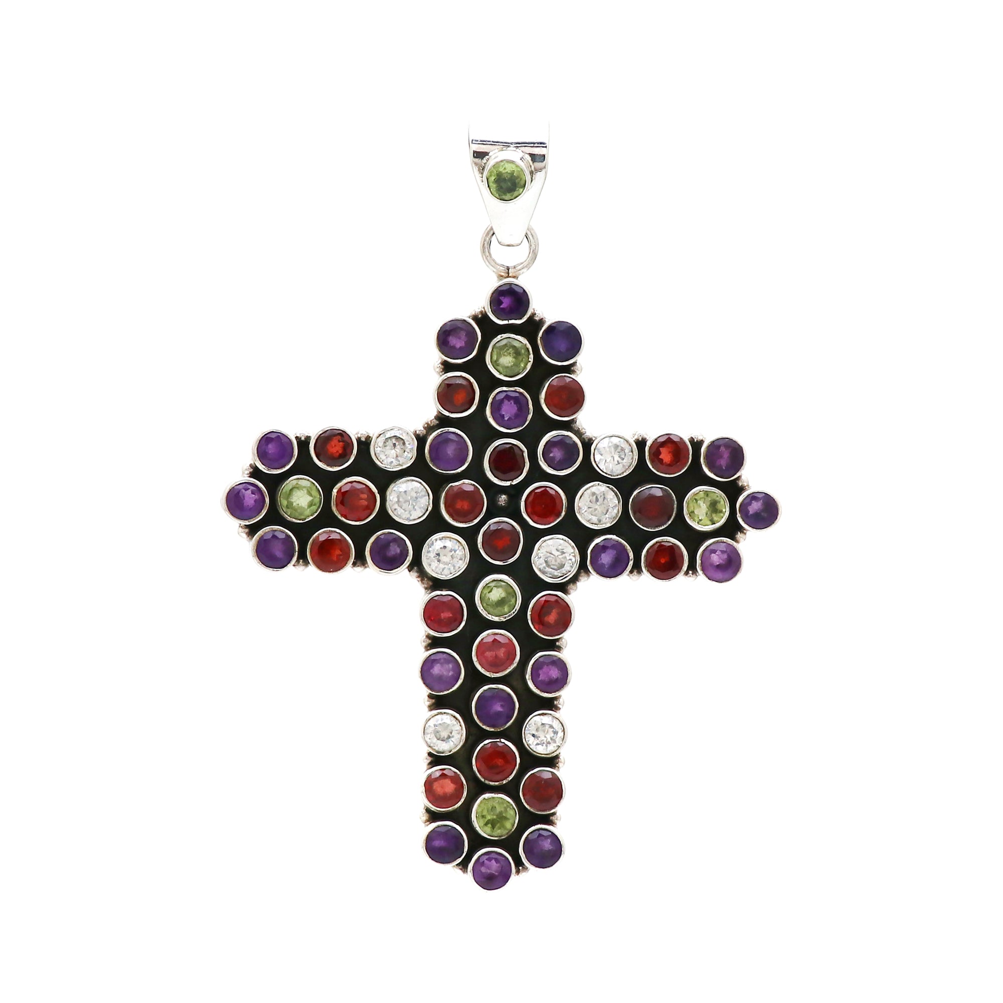 Sterling 925 Silver Multi Stone Cross Pendant