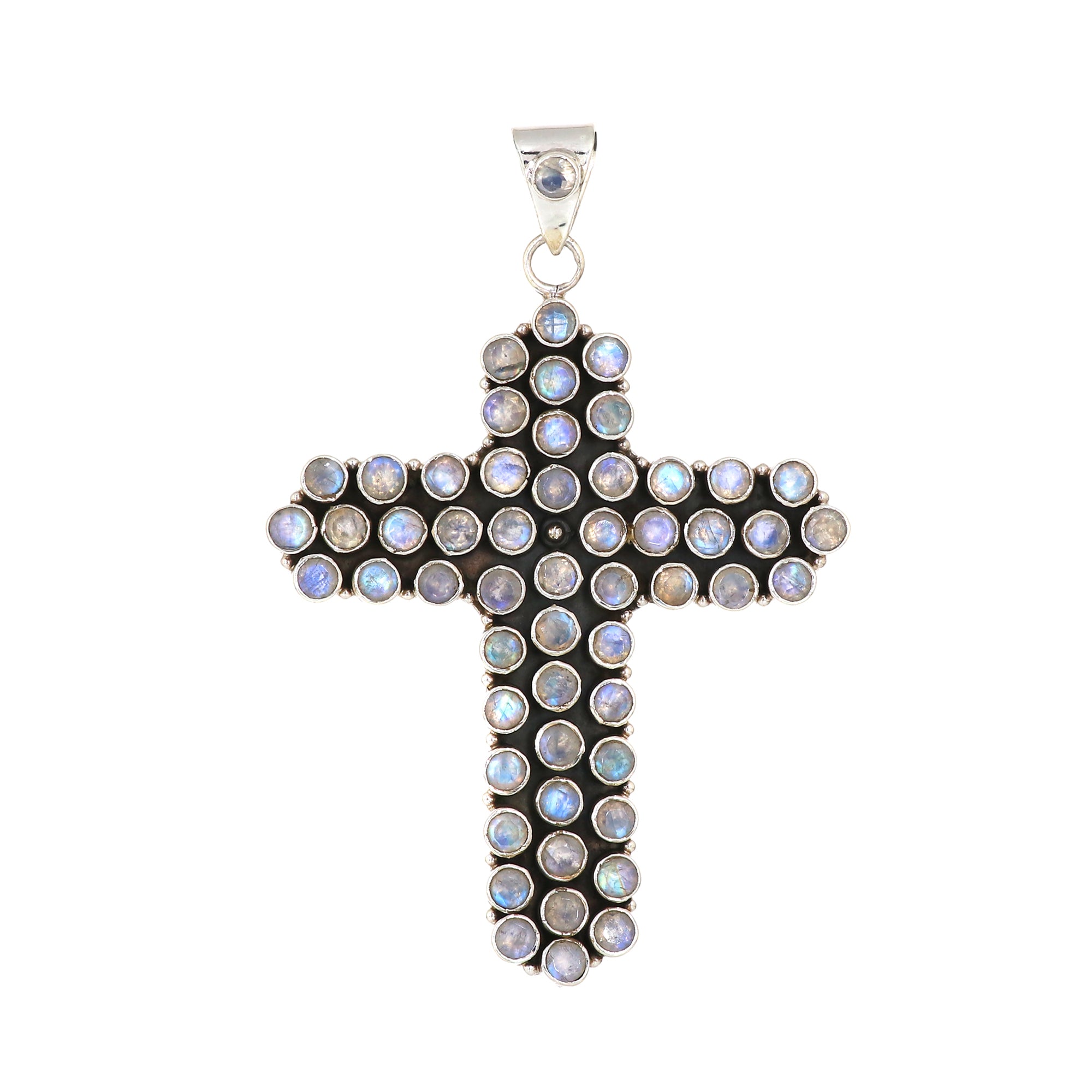 Sterling 925 Silver Moonstone Cross Pendant