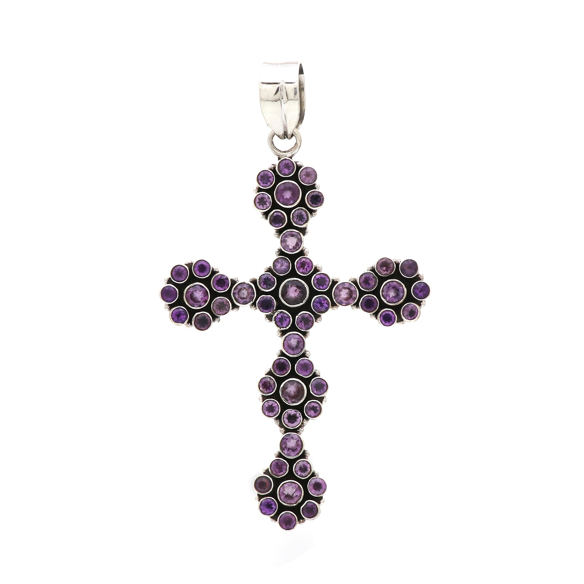 Sterling 925 Silver Amethyst Stone Cross Pendant