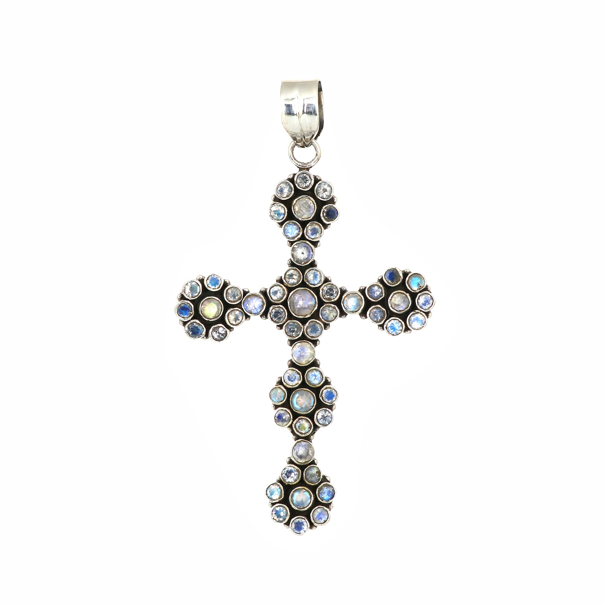 Sterling 925 Silver Moonstone Stone Cross Pendant