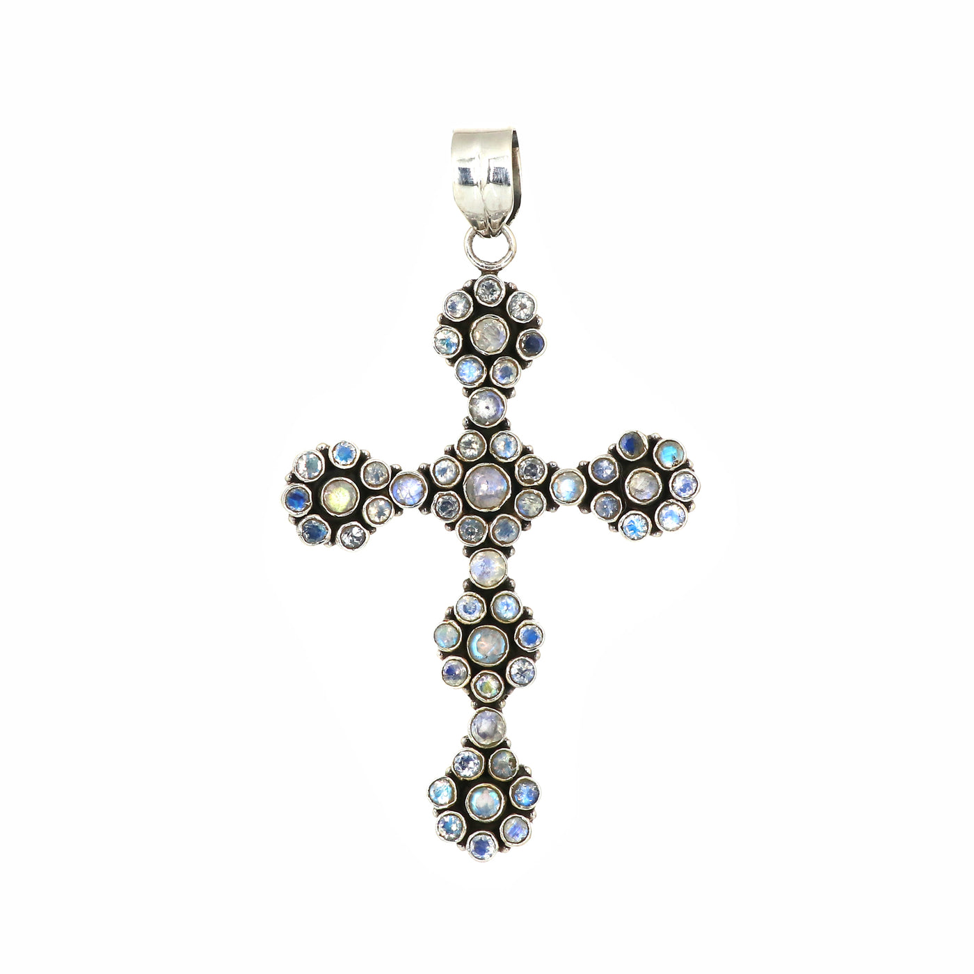 Sterling 925 Silver Moonstone Stone Cross Pendant