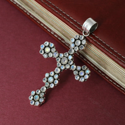 Sterling 925 Silver Moonstone Stone Cross Pendant