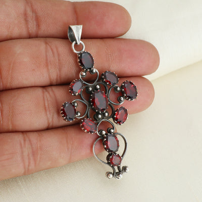 Sterling 925 Silver Garnet Stone Pendant