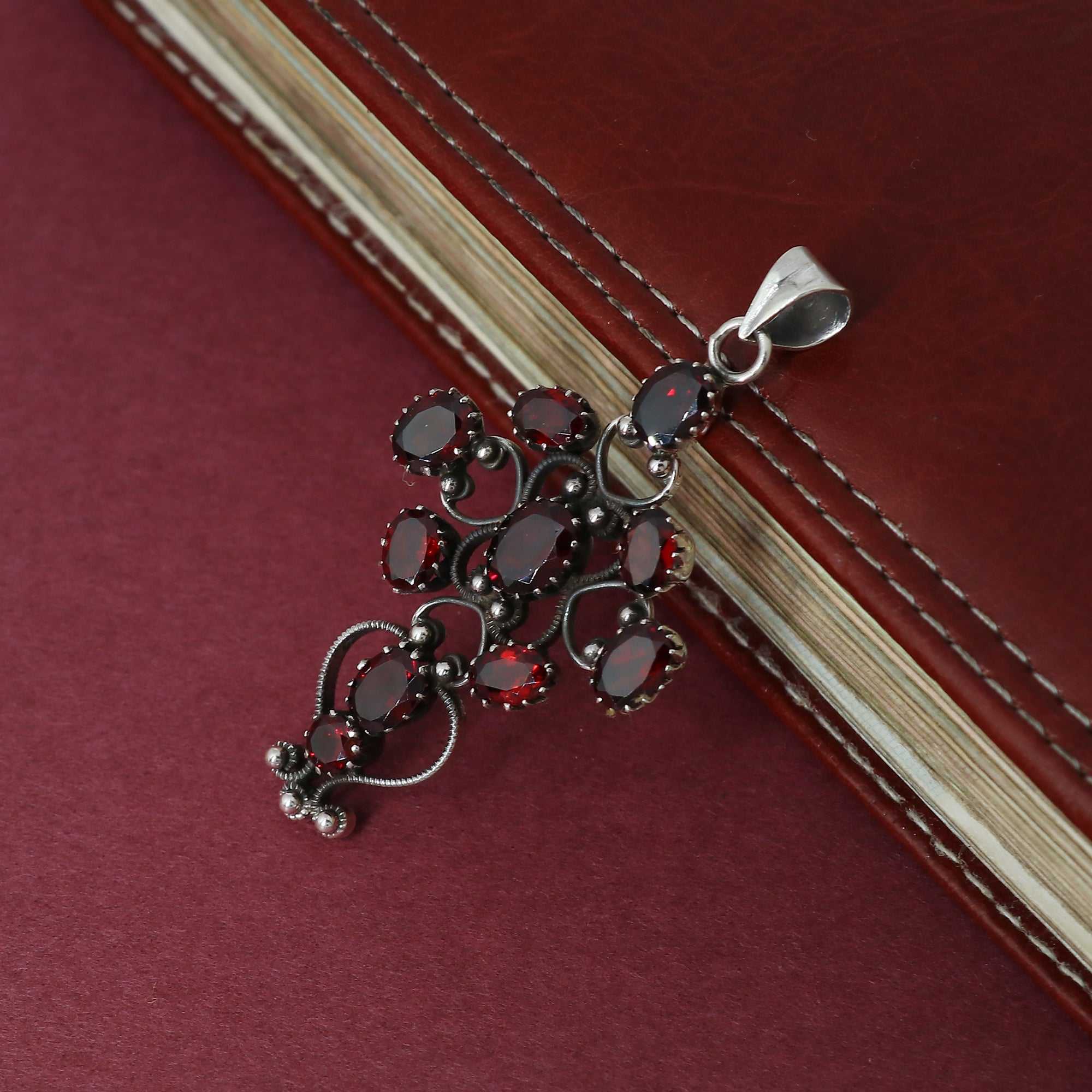 Sterling 925 Silver Garnet Stone Pendant