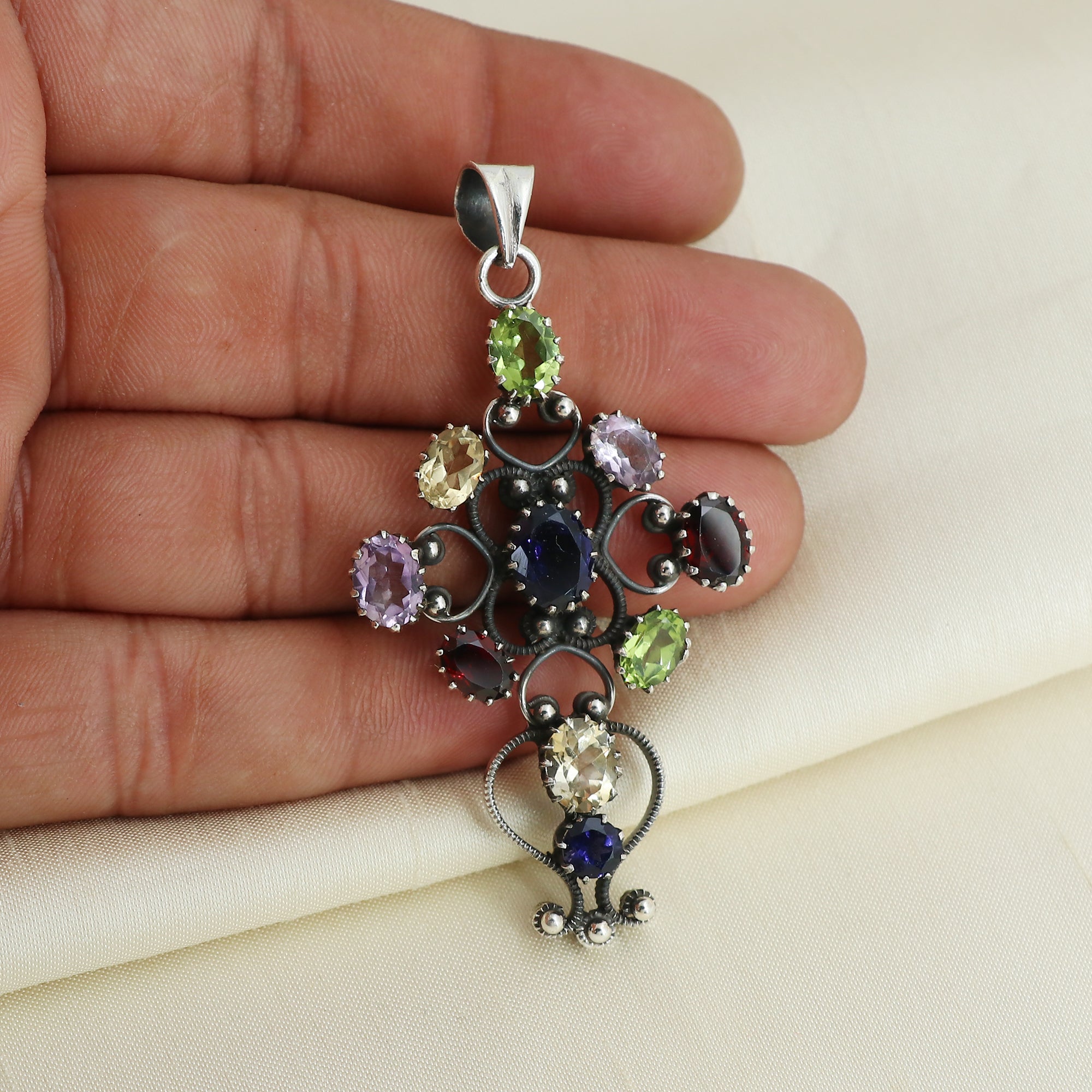 Sterling 925 Silver Multi Stone Pendant
