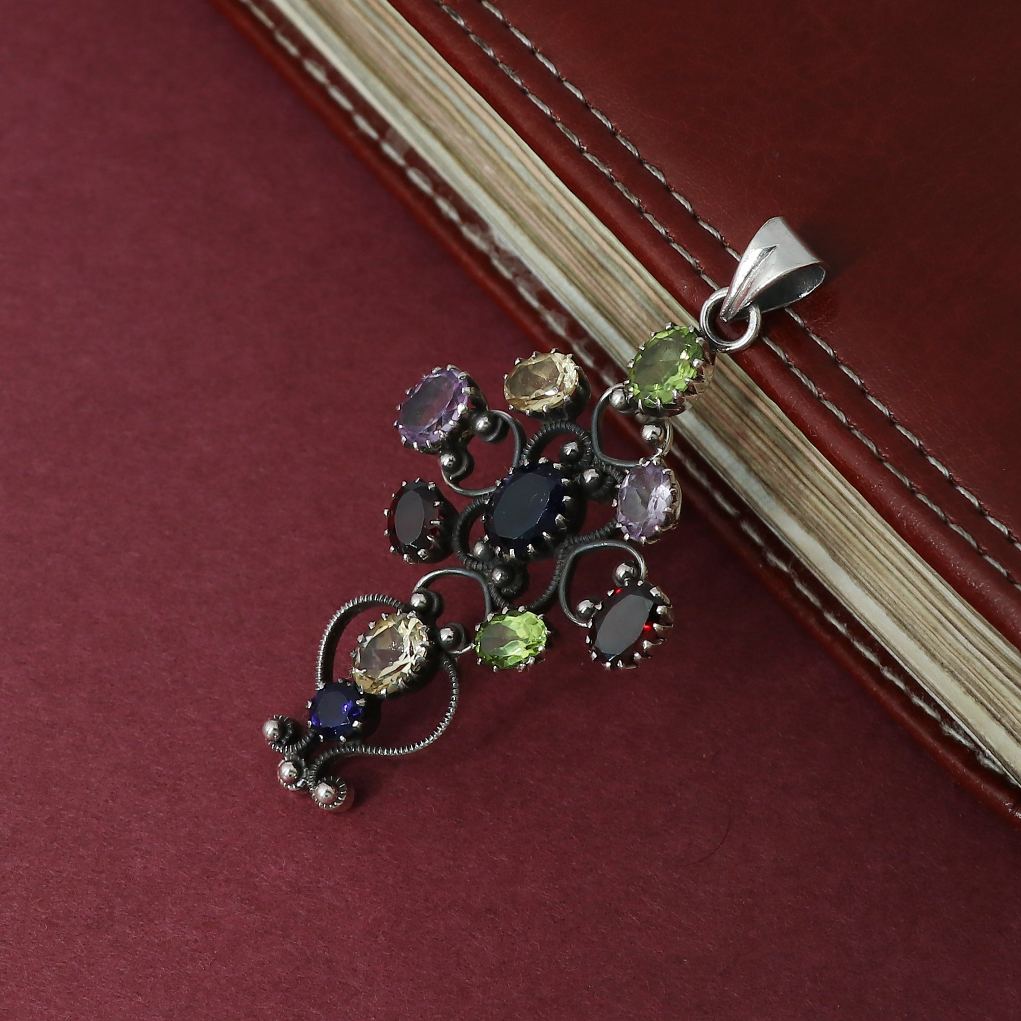 Sterling 925 Silver Multi Stone Pendant