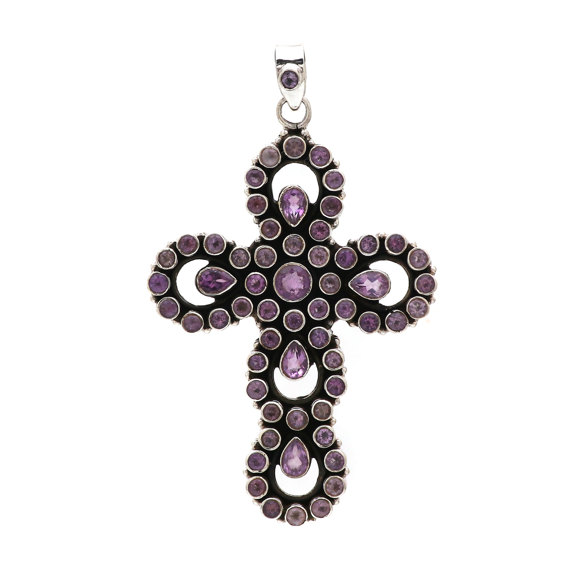 Sterling 925 Silver Amethyst Stone Cross Pendant