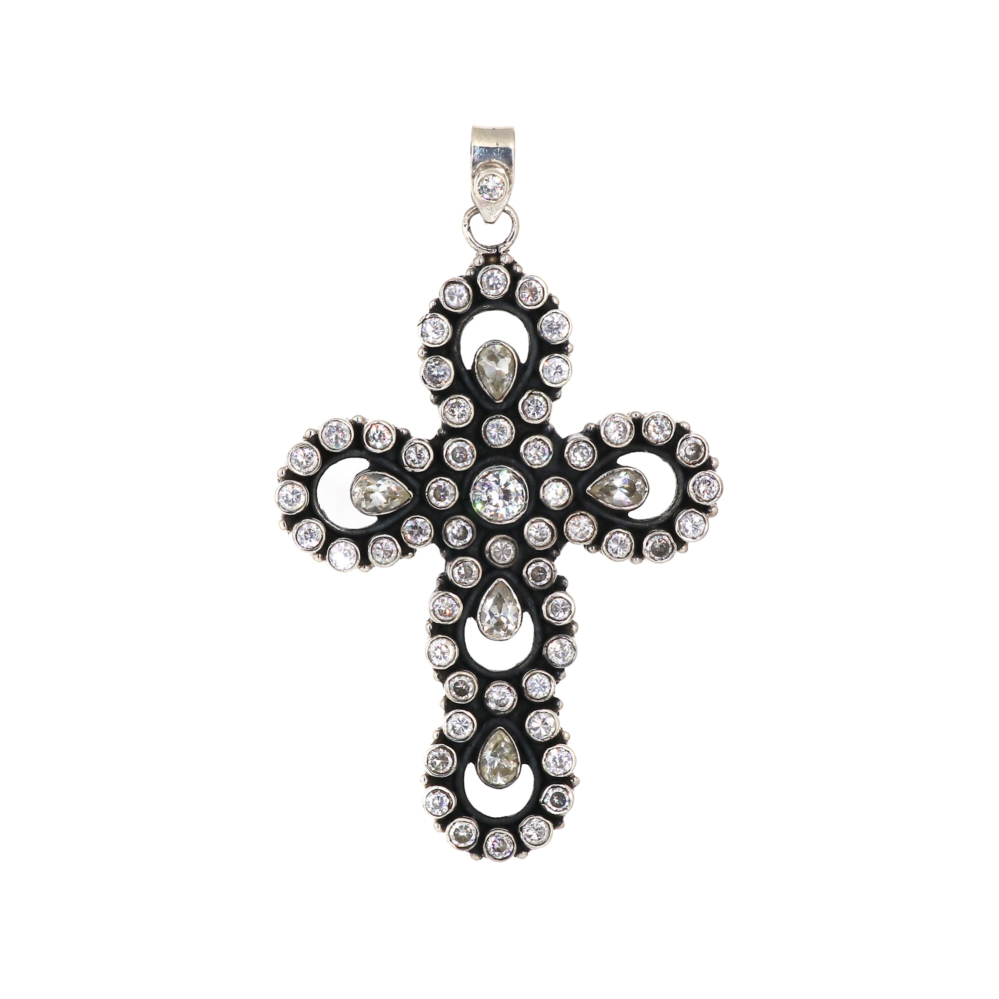 Sterling 925 Silver Cubic Zirconia Stone Cross Pendant