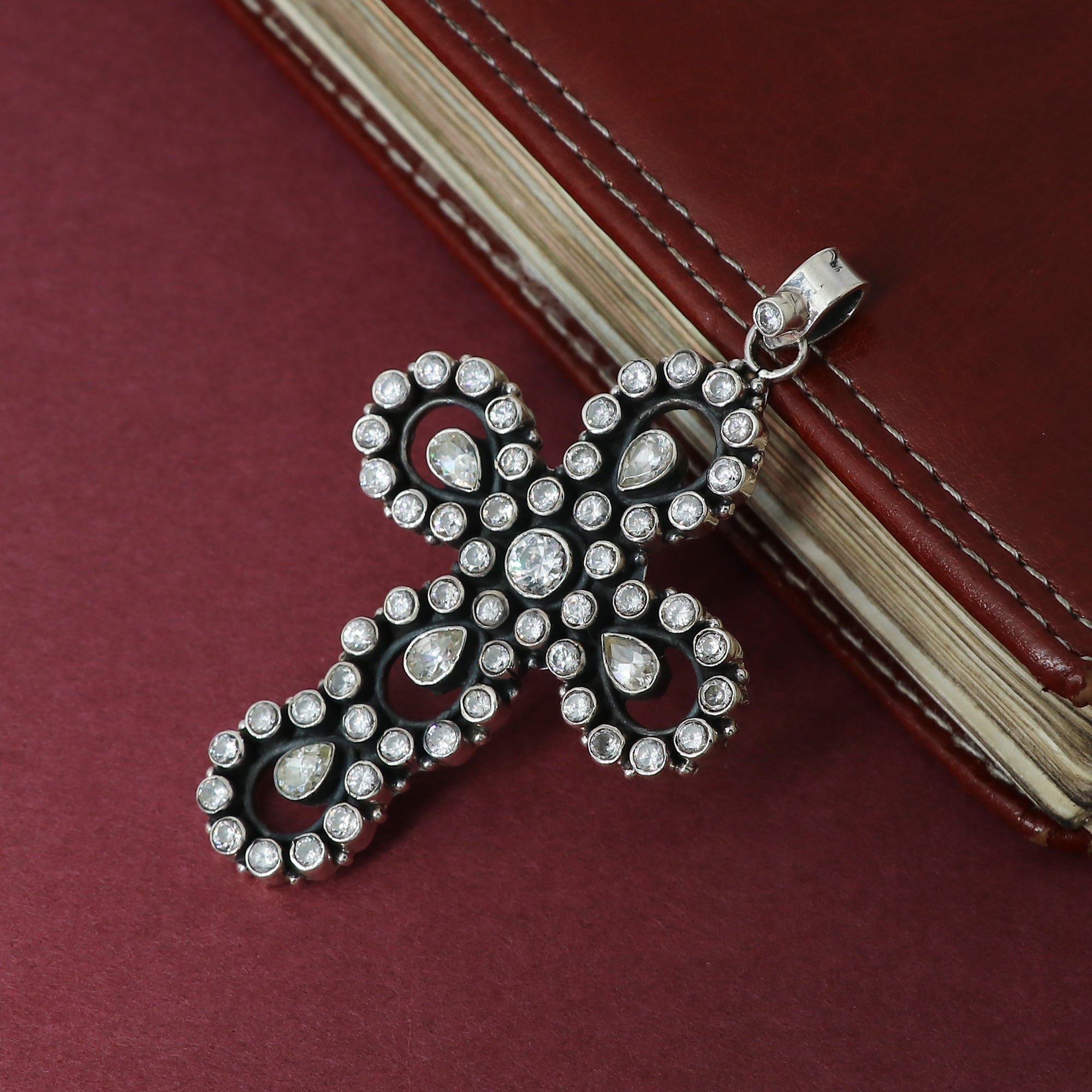 Sterling 925 Silver Cubic Zirconia Stone Cross Pendant