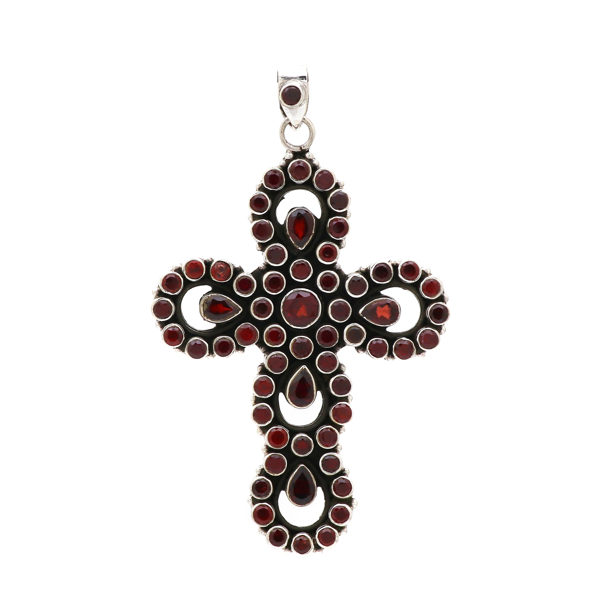 Sterling 925 Silver Garnet Stone Cross Pendant
