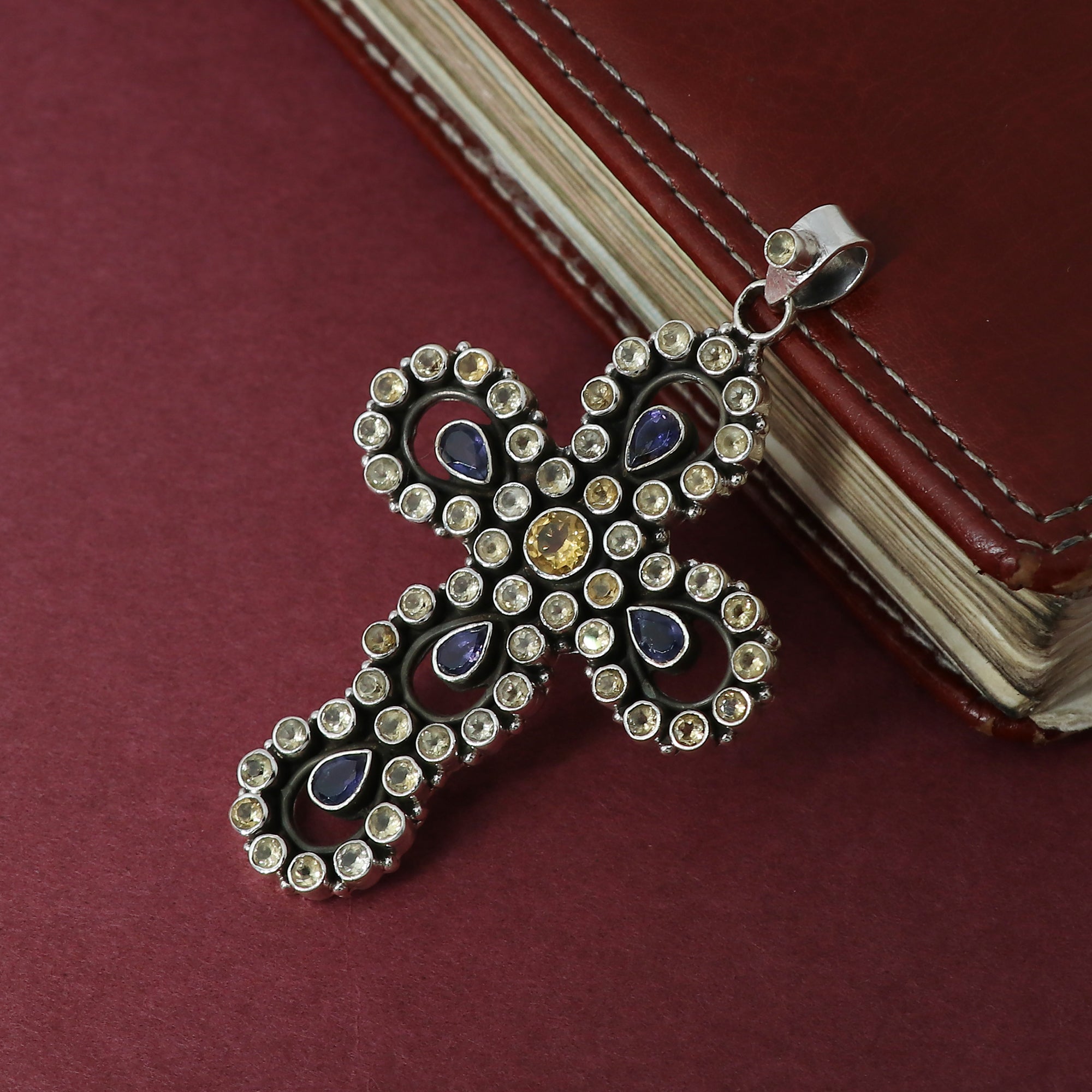 Sterling 925 Silver Multi Stone Cross Pendant