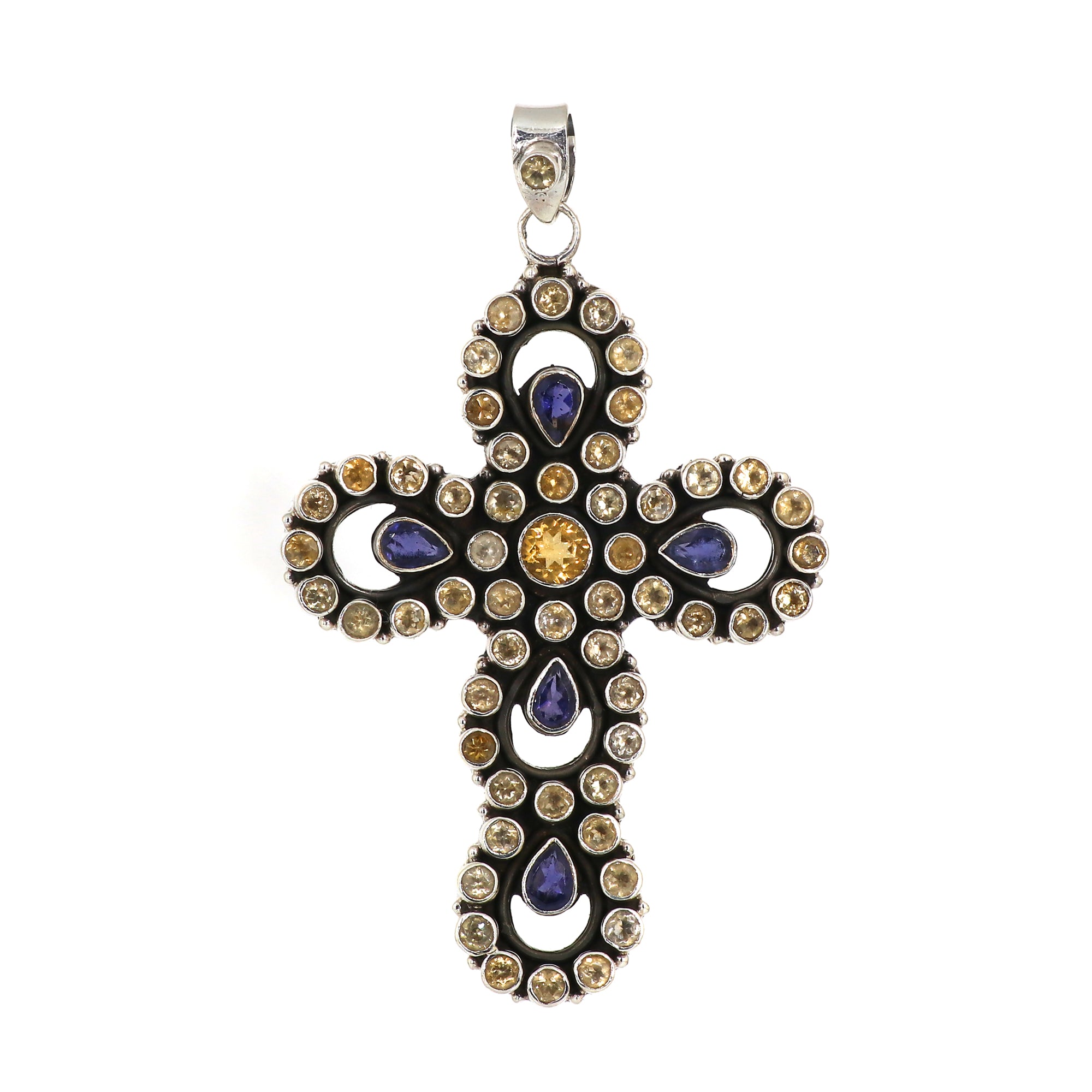 Sterling 925 Silver Multi Stone Cross Pendant