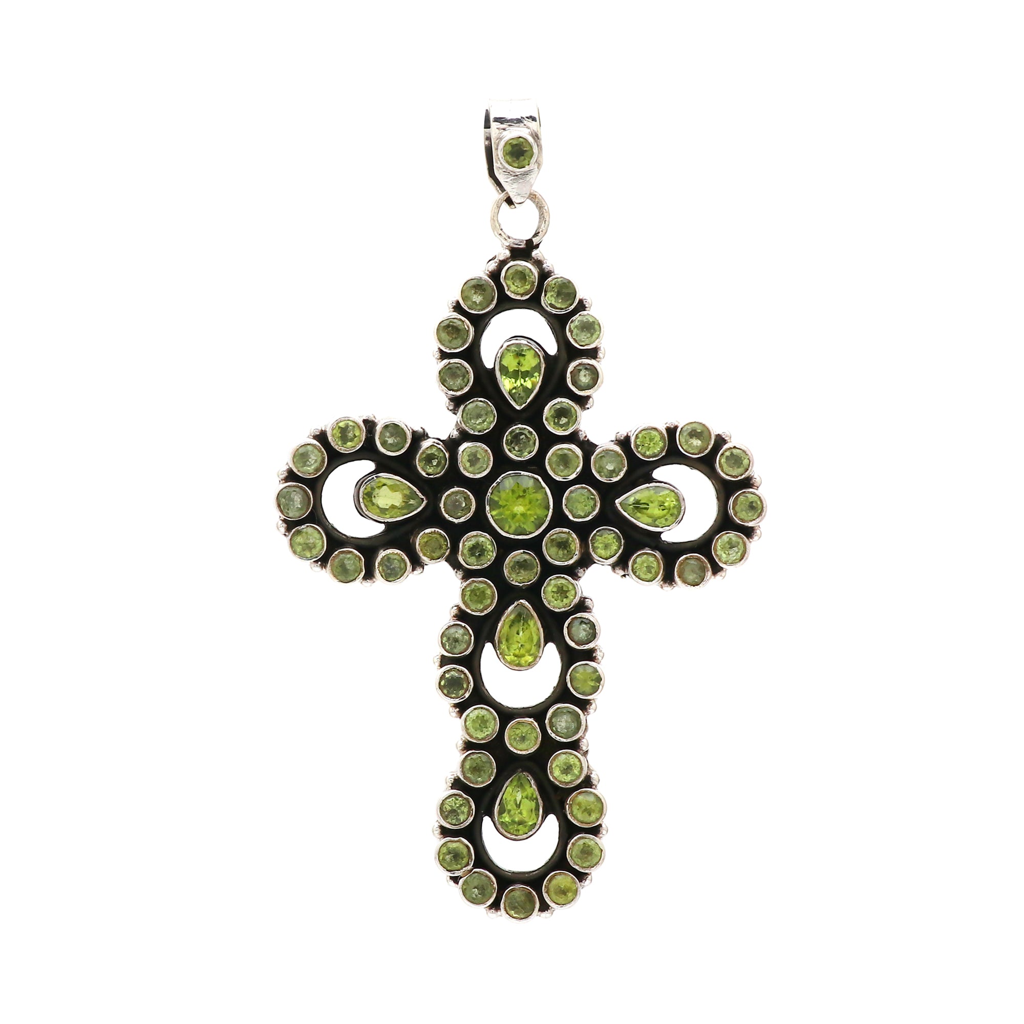 Sterling 925 Silver Peridot Stone Cross Pendant