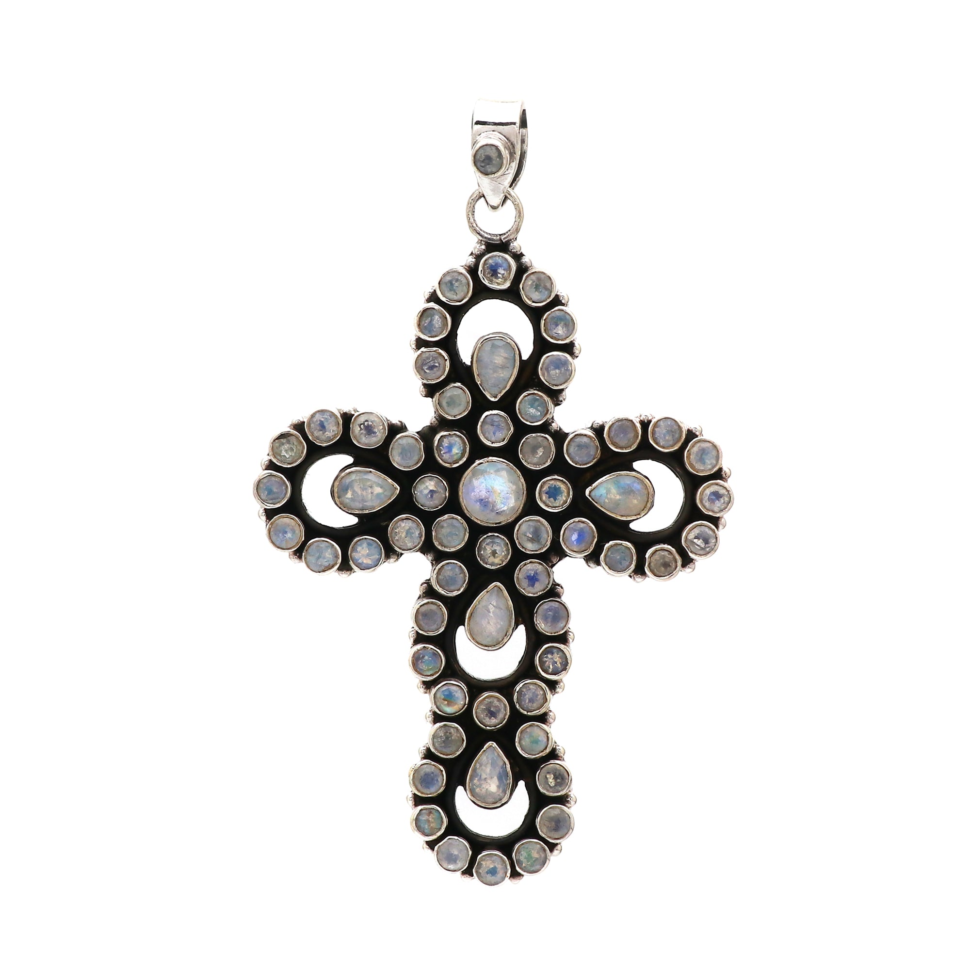 Sterling 925 Silver Moonstone Stone Cross Pendant