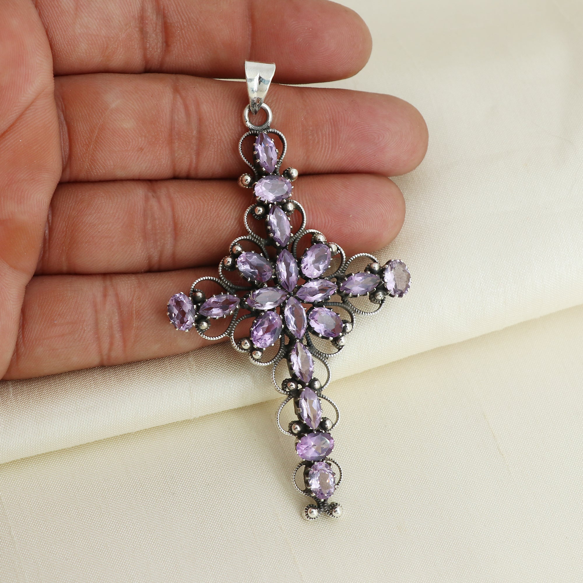 Precious Amethyst Stone Cross Pendant