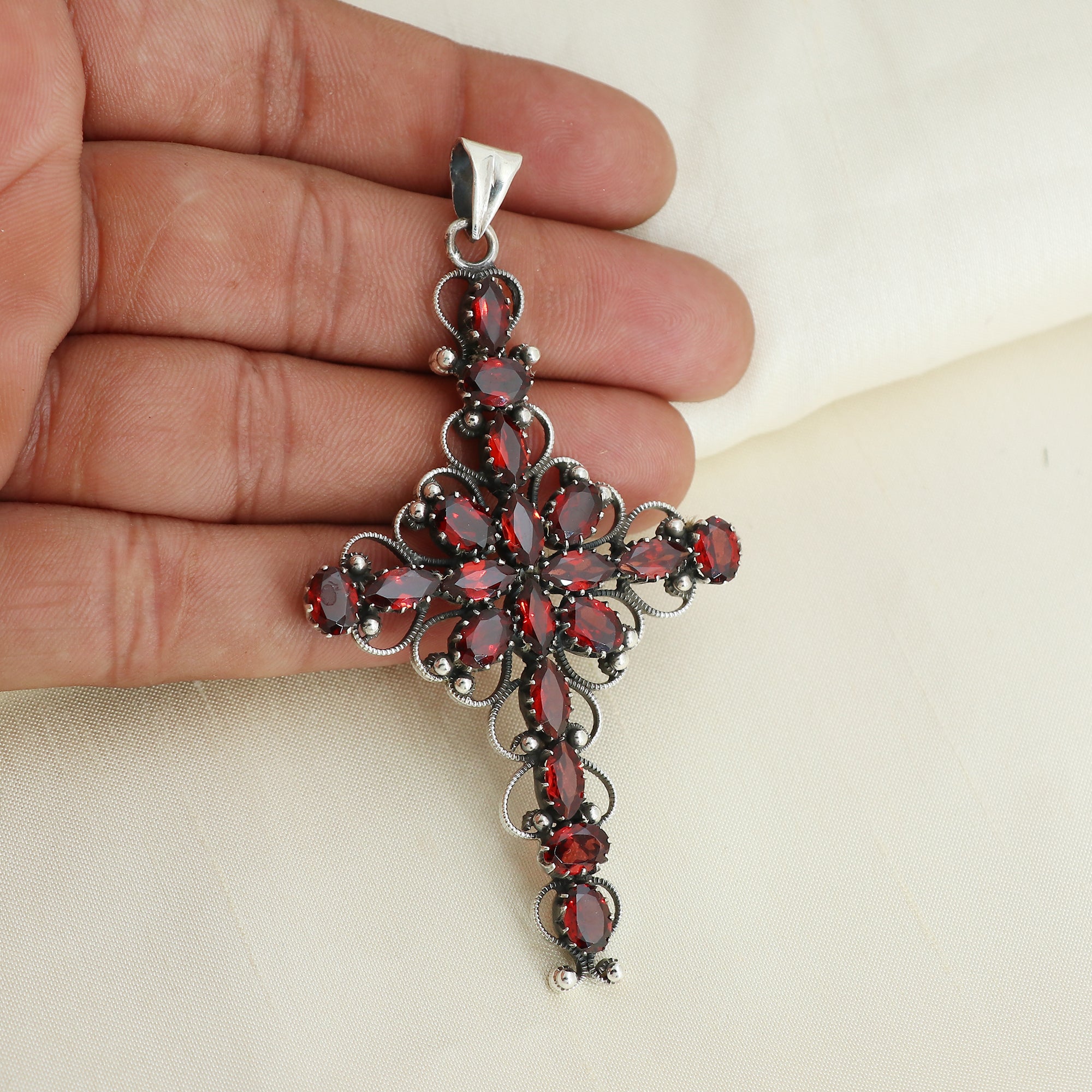 Precious Garnet Stone Cross Pendant