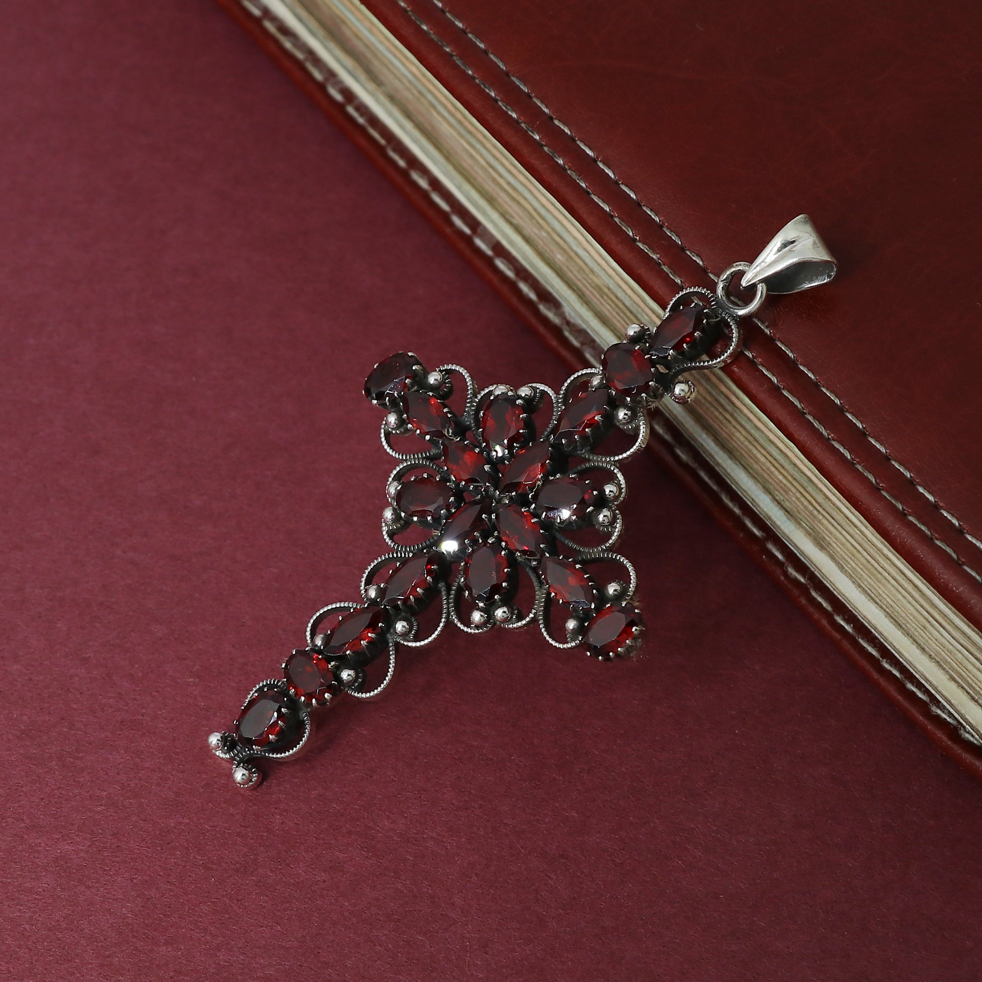 Precious Garnet Stone Cross Pendant