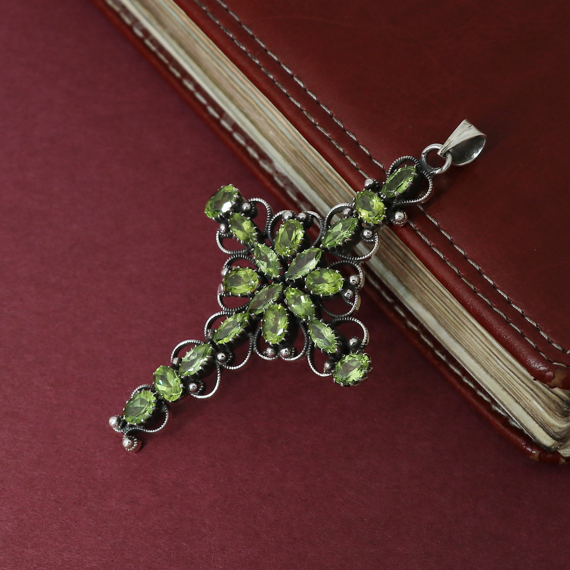 Precious Peridot Stone Cross Pendant