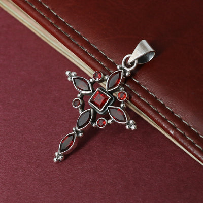 Precious Garnet Stone Cross Pendant