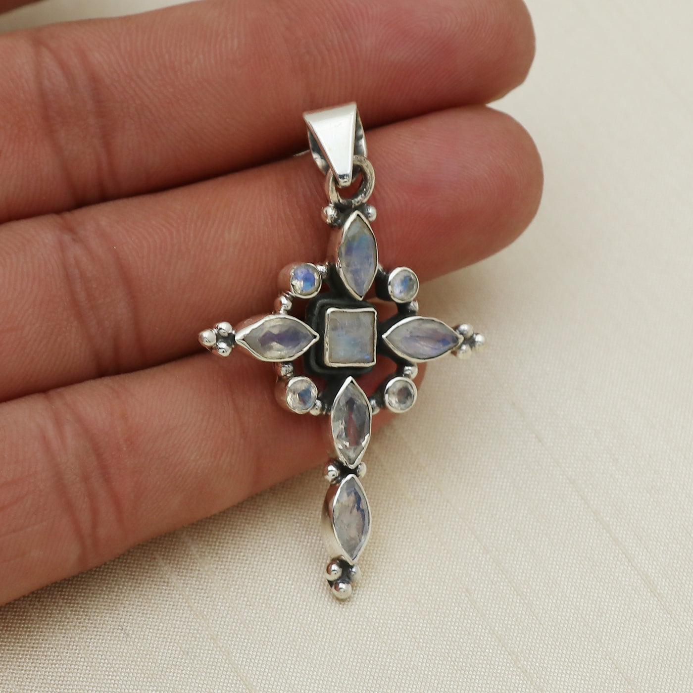 Precious Moonstone Stone Cross Pendant
