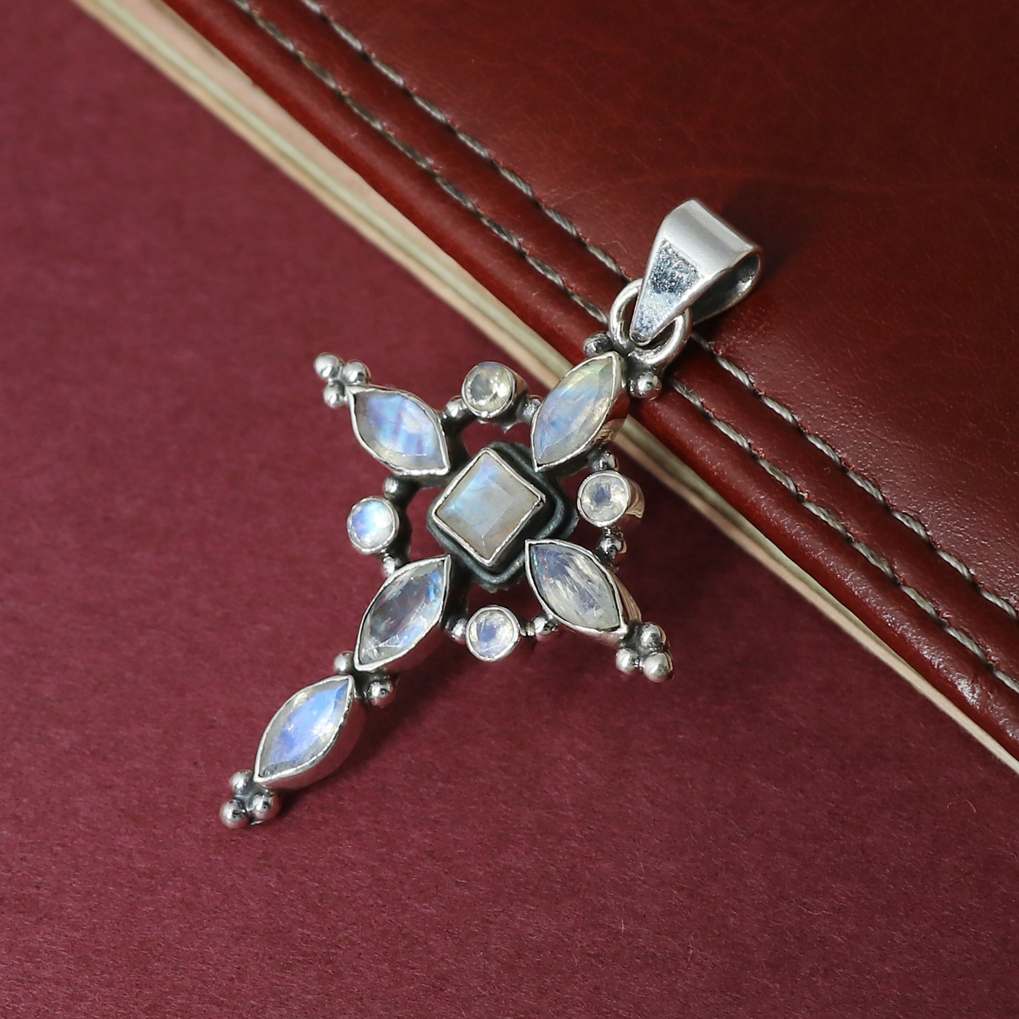 Precious Moonstone Stone Cross Pendant