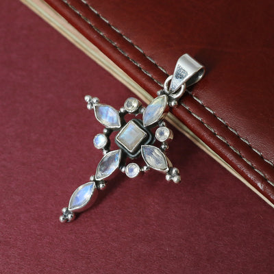 Precious Moonstone Stone Cross Pendant