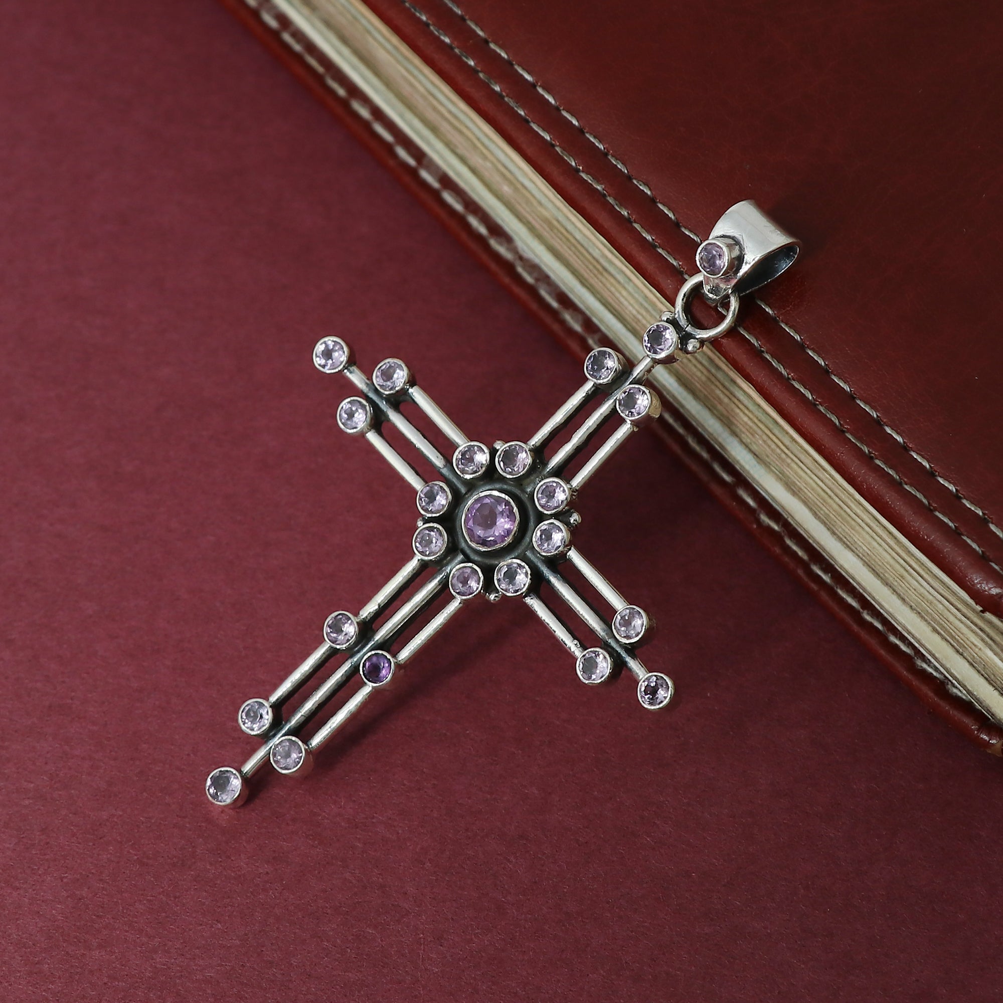 Precious Amethyst Stone Cross Pendant