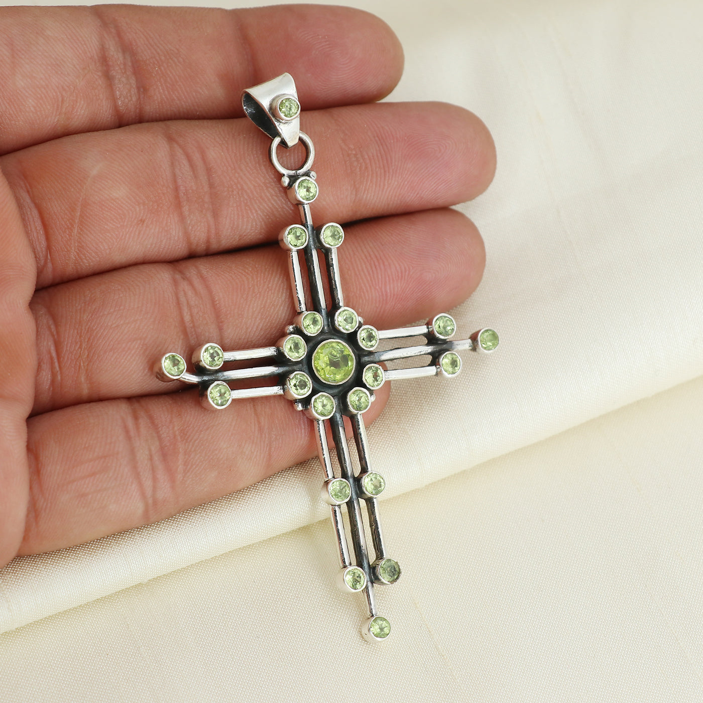 Precious Peridot Stone Cross Pendant