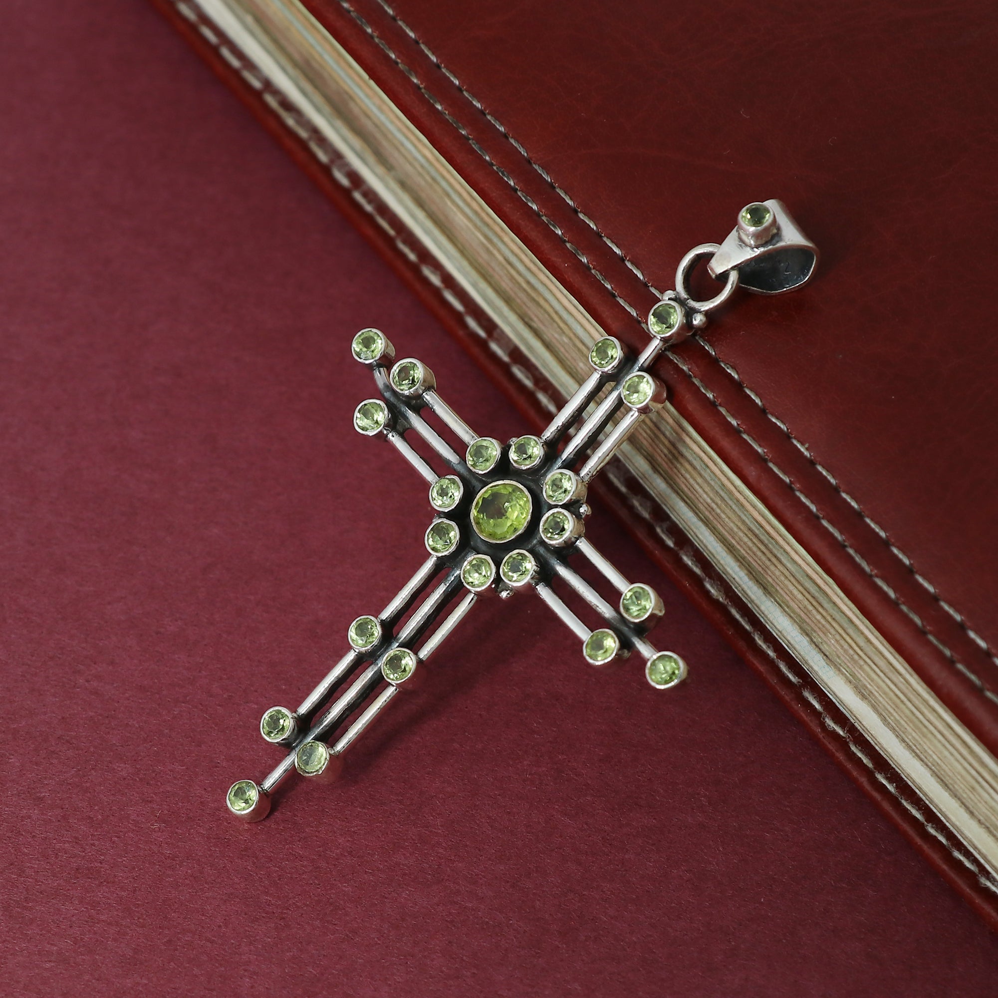 Precious Peridot Stone Cross Pendant