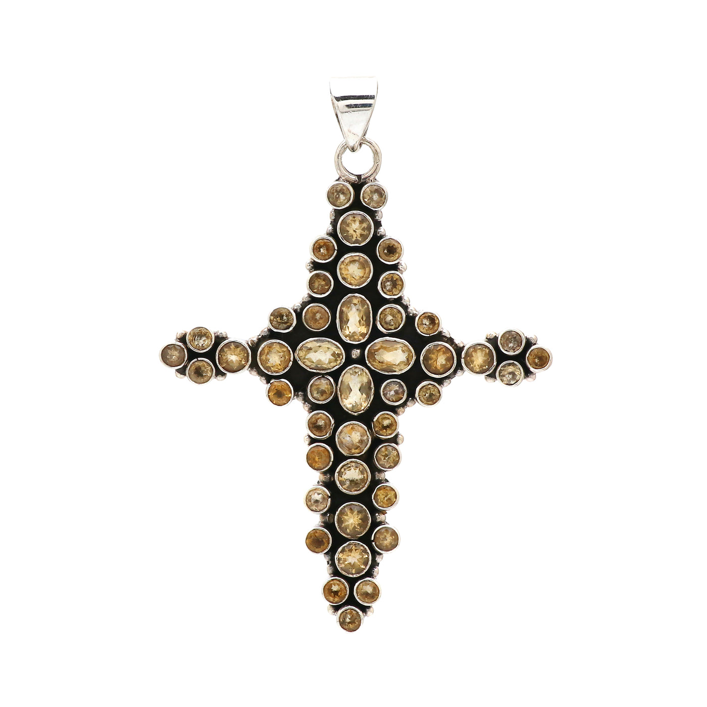 Sterling 925 Silver Citrine Stone Cross Pendant